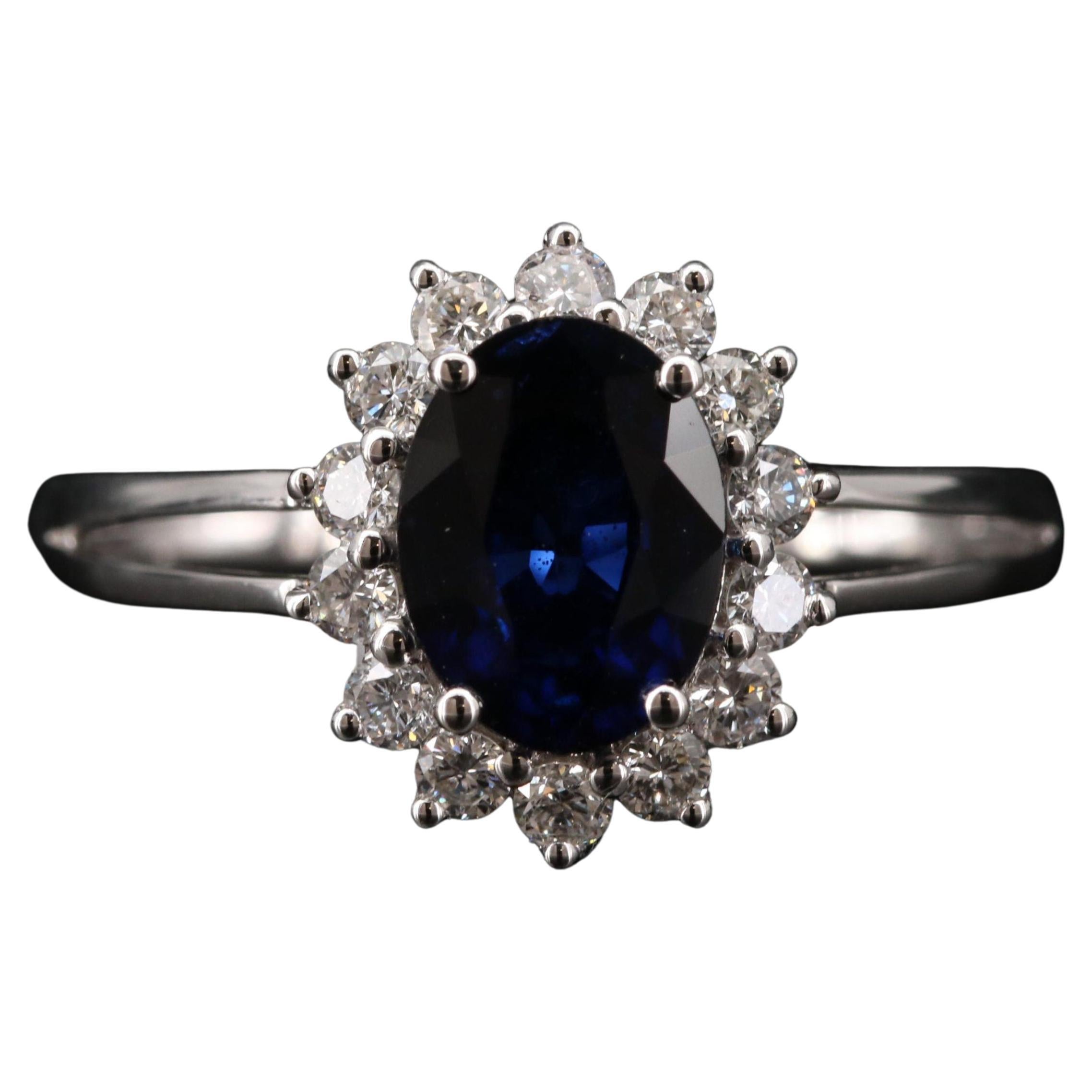 For Sale:  Oval Cut Floral Sapphire Engagement Ring Halo Vintage Diamond Engagement Ring