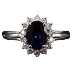 Oval Cut Floral Sapphire Engagement Ring Halo Vintage Diamond Engagement Ring