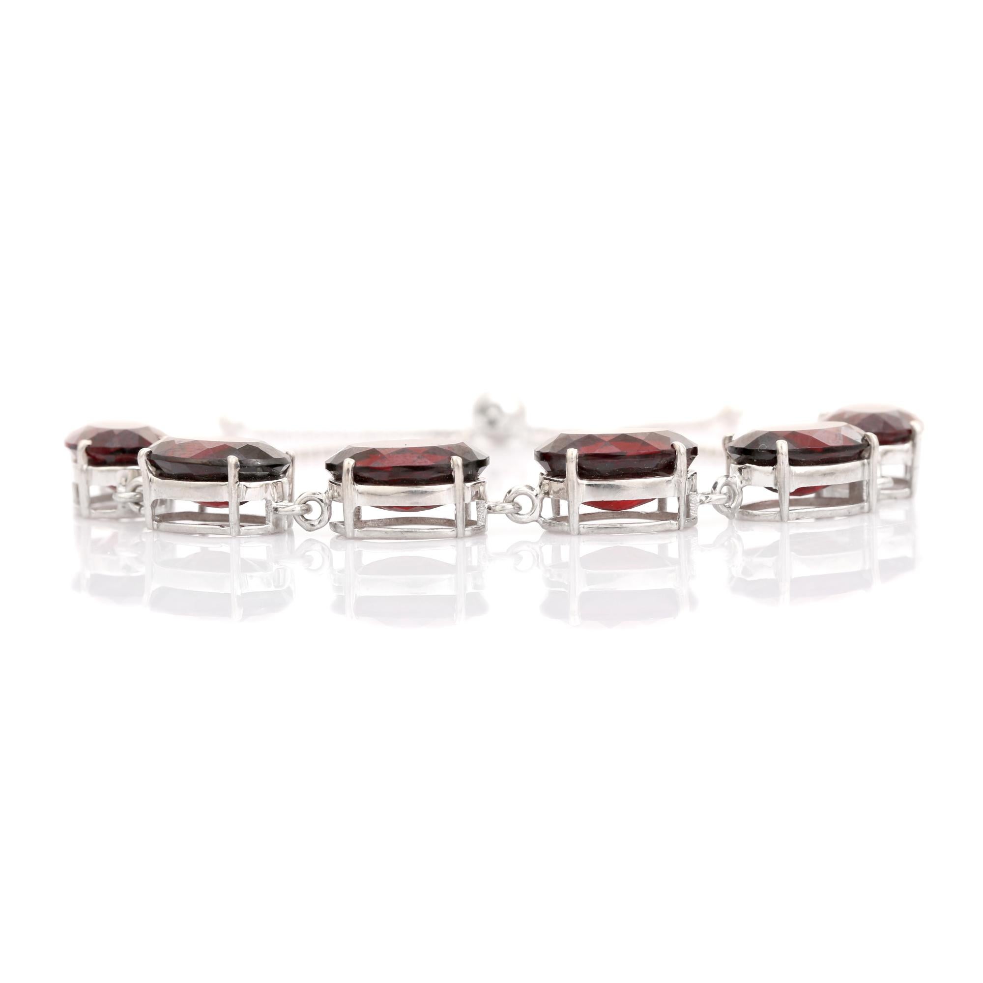 Bracelet réglable en argent 925 avec lignes de pierres précieuses grenat de taille ovale en vente 1