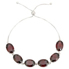 Oval Cut Garnet Gemstones Line Bolo Adjustable Bracelet for Gifts in 925 Silver