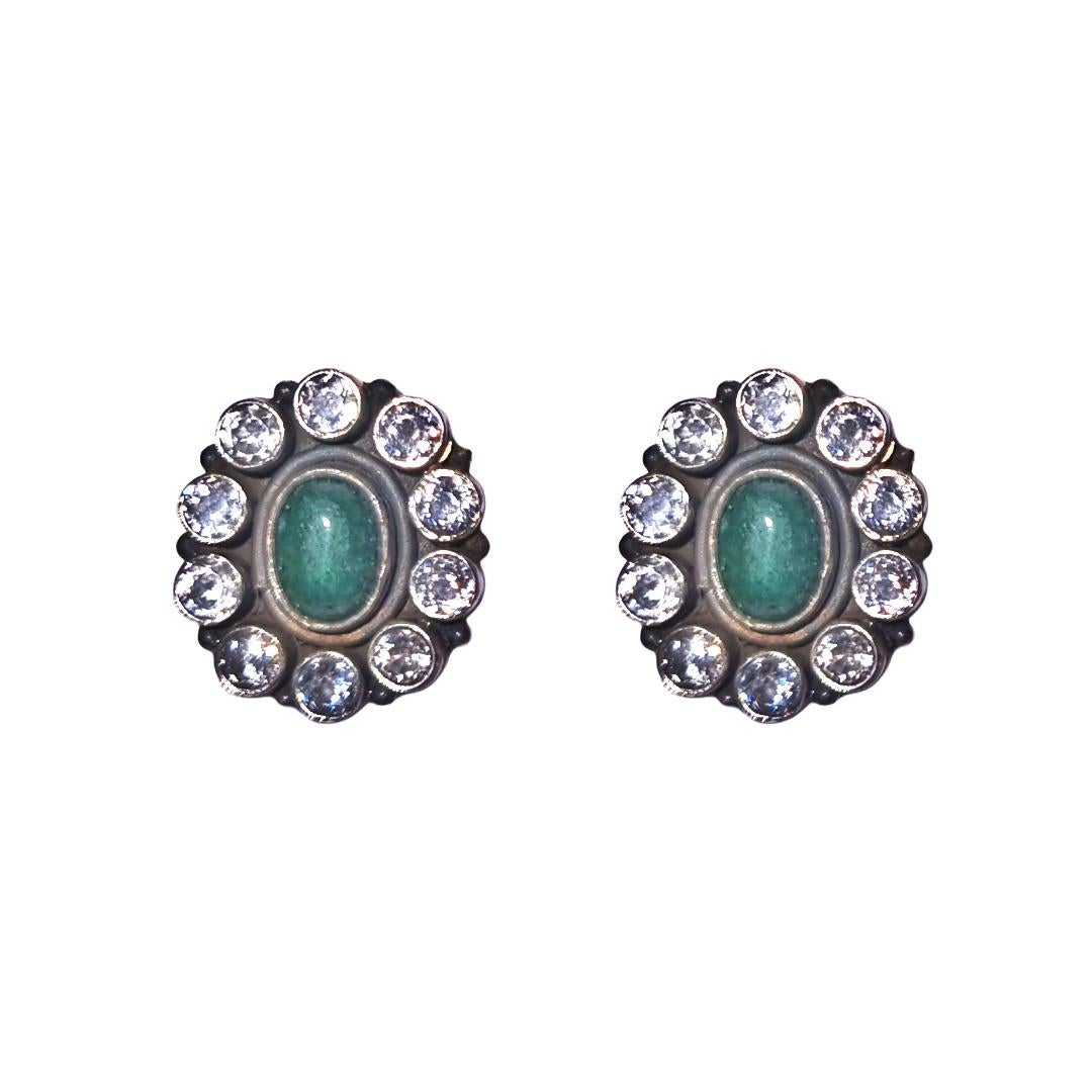 Artisan Oval cut Green Onyx Earrings For Sale