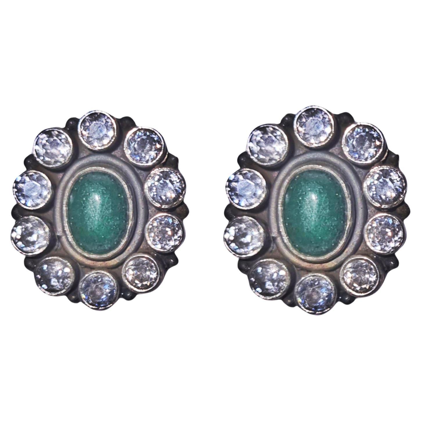 Oval cut Green Onyx Earrings For Sale