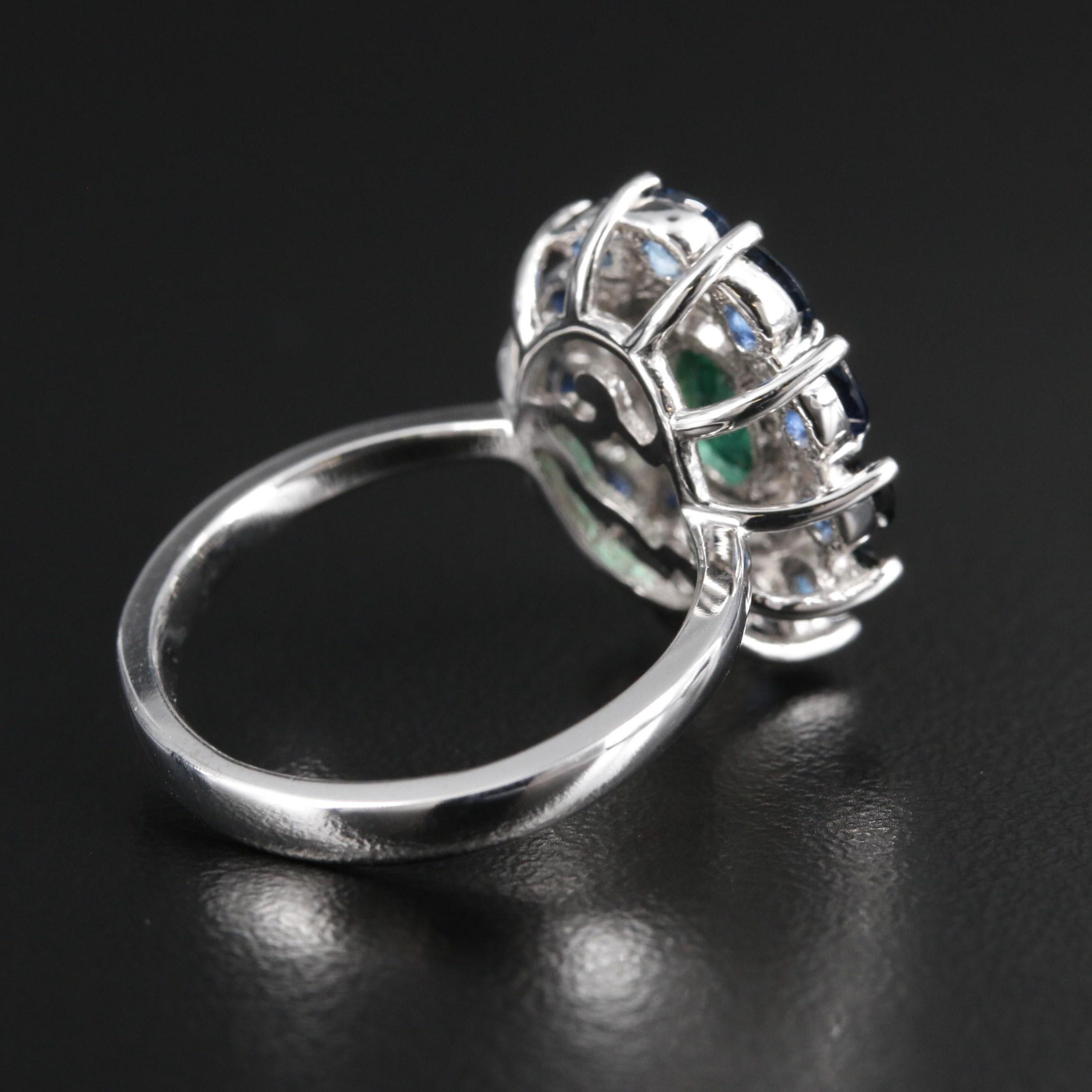 For Sale:  Oval Cut Halo Colombian Emerald Sapphire Diamond Engagement Ring Cocktail Ring 3
