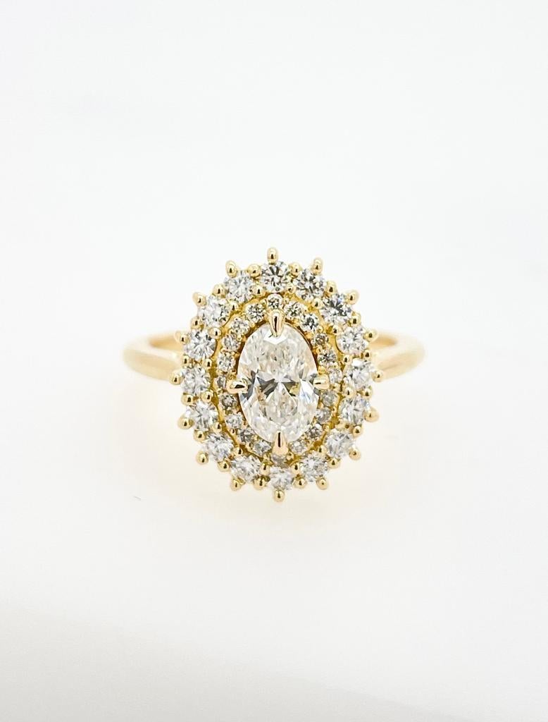 For Sale:  Oval Cut Halo Diamond ring with double halo  2