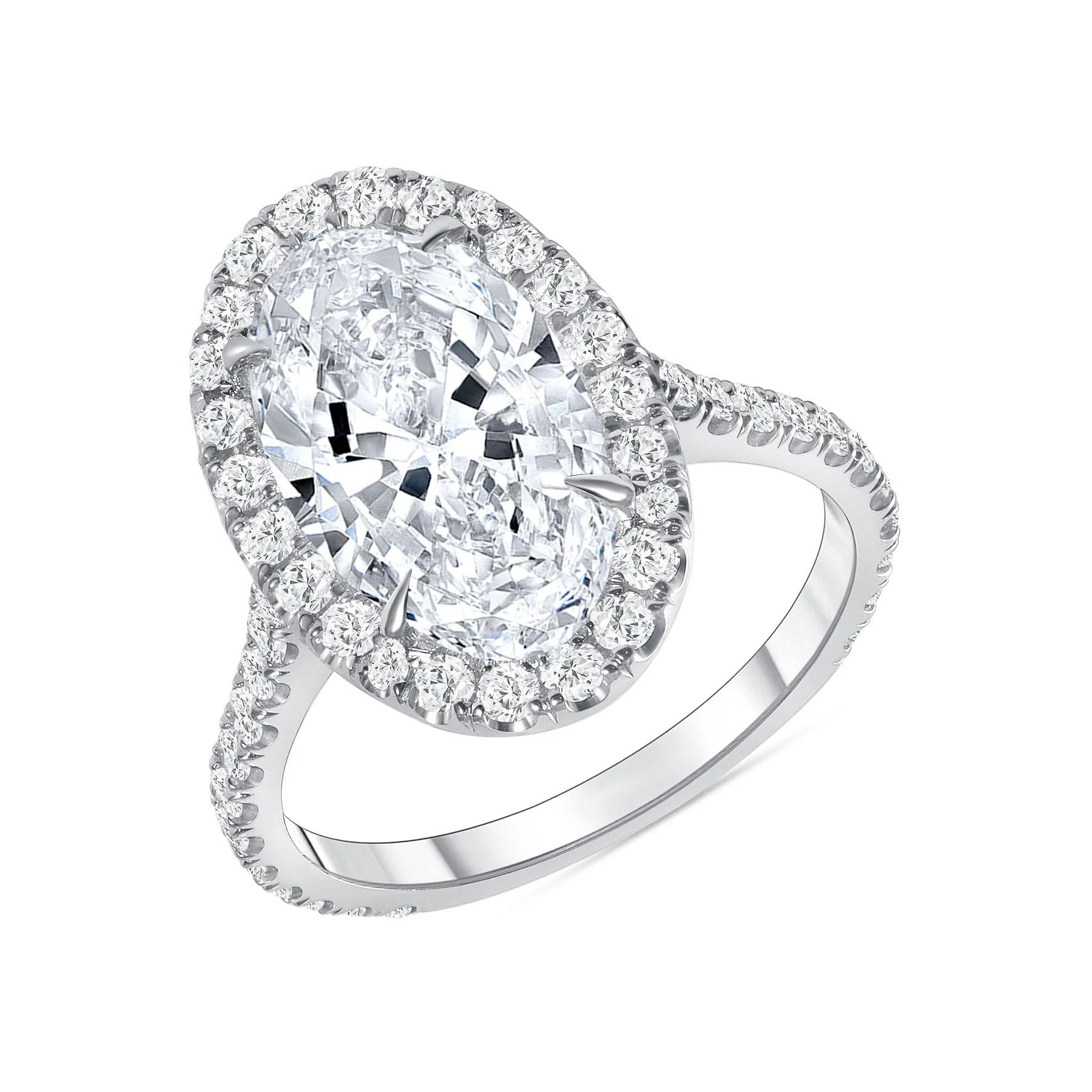 For Sale:  Oval Halo Engagement 18K Gold Pave Diamond Band Ring 4