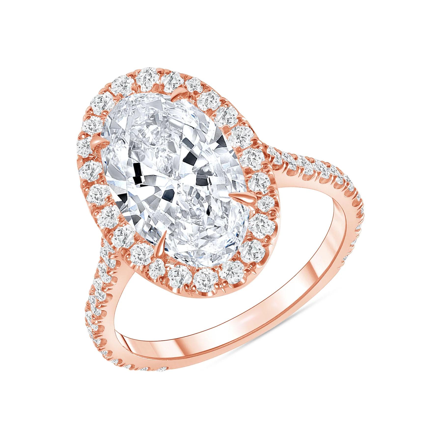 For Sale:  Oval Halo Engagement 18K Gold Pave Diamond Band Ring 5