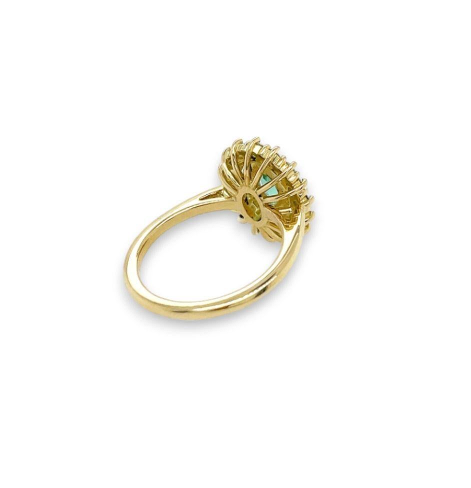 Oval Cut Halo Paraiba ring with double diamond halo in 18ct yellow gold In New Condition For Sale In Brisbane, AU