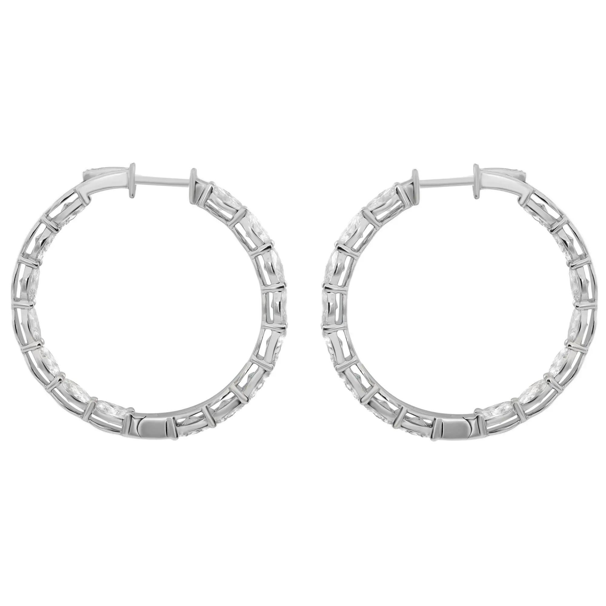 Modern Oval Cut Lab Grown Diamond Hoop Earrings 14K White Gold 6.24Cttw For Sale