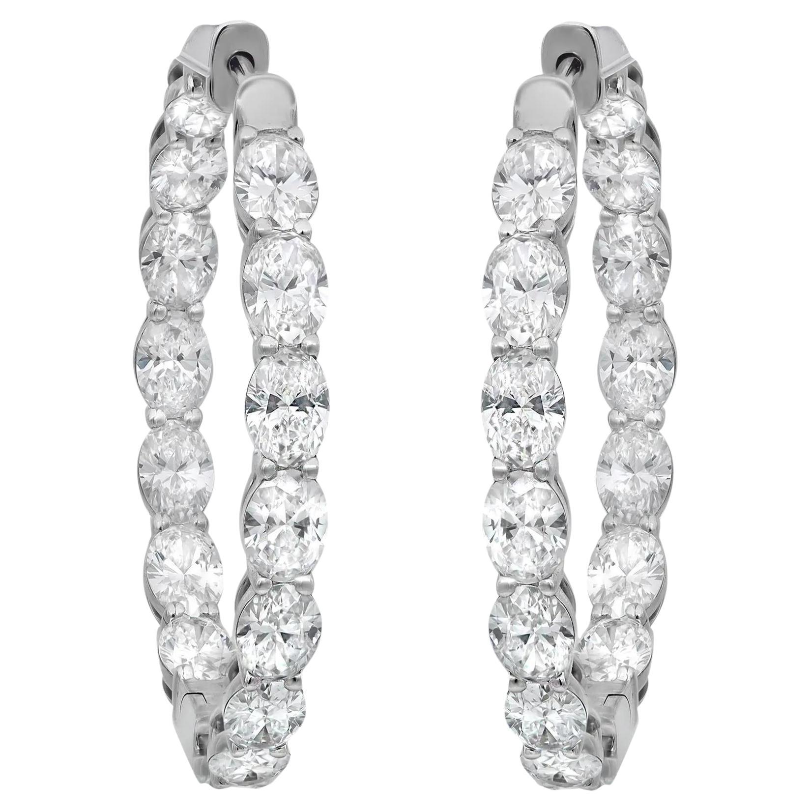 Oval Cut Lab Grown Diamond Hoop Earrings 14K White Gold 6.24Cttw For Sale