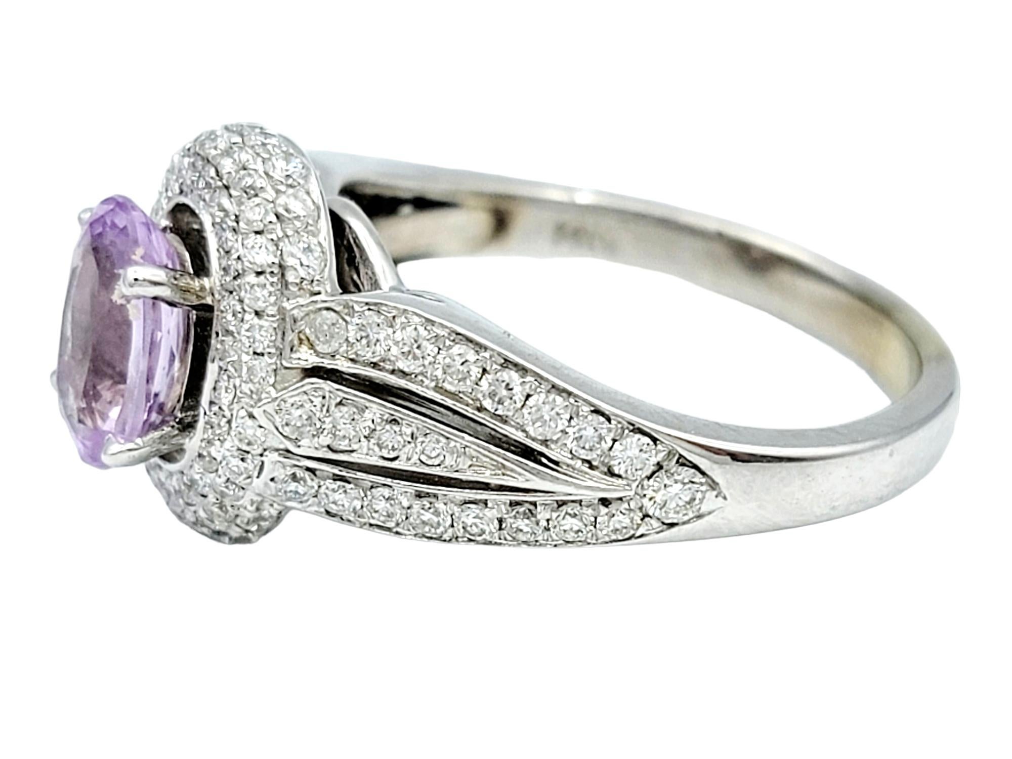 Oval Cut Lavender Spinel and Pavé Diamond Halo Ring Set in 14 Karat White Gold In Good Condition For Sale In Scottsdale, AZ