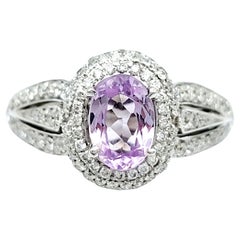 Oval Cut Lavender Spinel and Pavé Diamond Halo Ring Set in 14 Karat White Gold