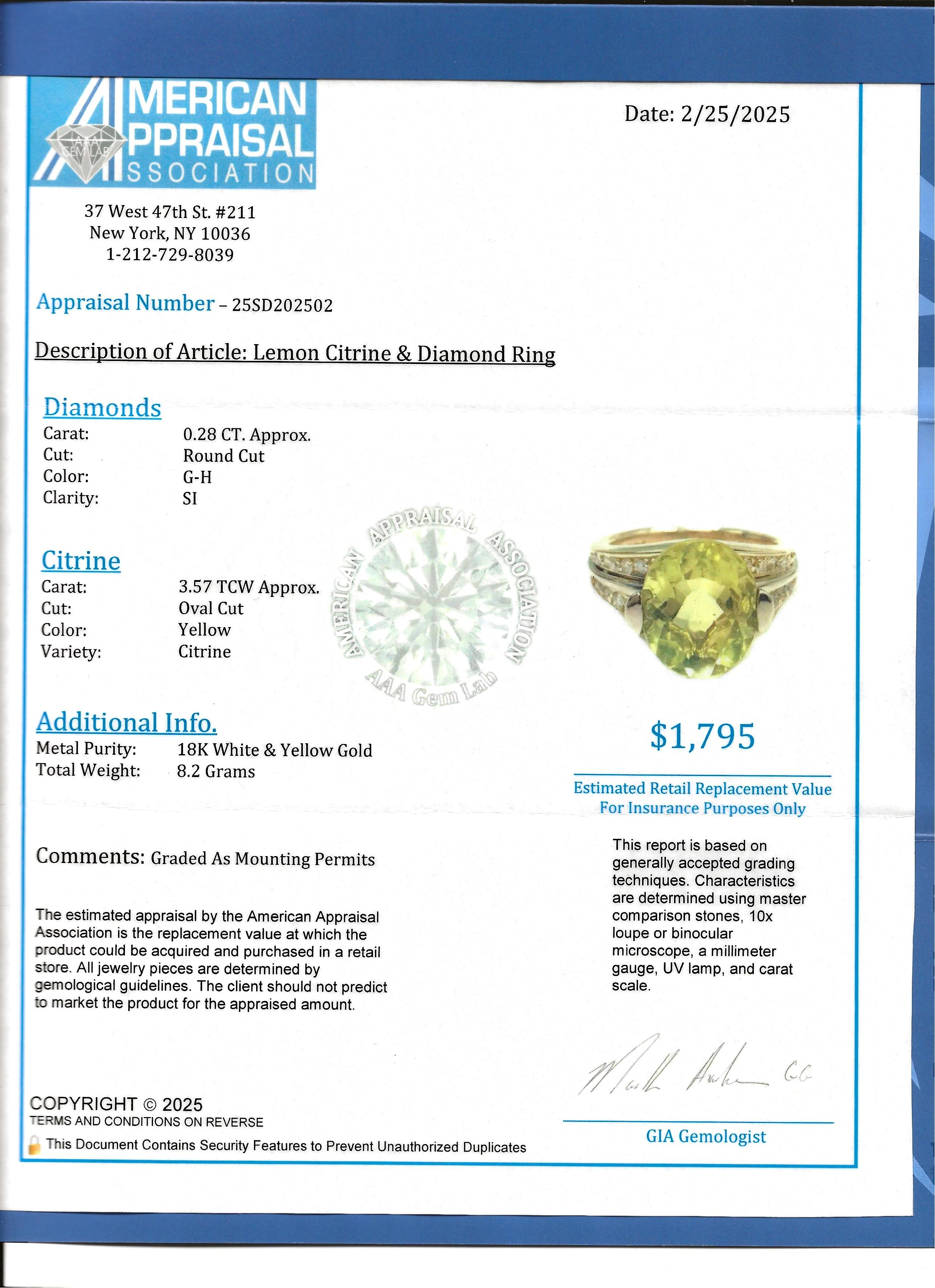 Bague cocktail en or jaune et blanc 18 carats avec citrine citron taille ovale et diamants en vente 6