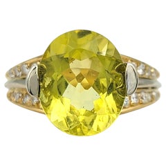 Oval Cut Lemon Citrine Cocktail Ring with Diamonds 18 Karat Yellow & White Gold