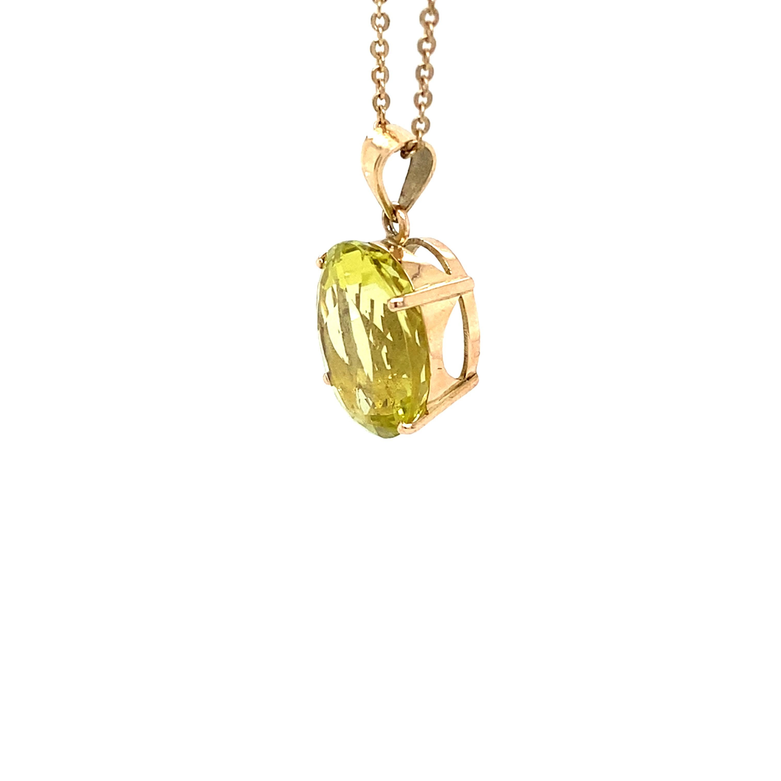 Oval Cut Lemon Topaz Yellow Gold Pendant Necklace For Sale 5