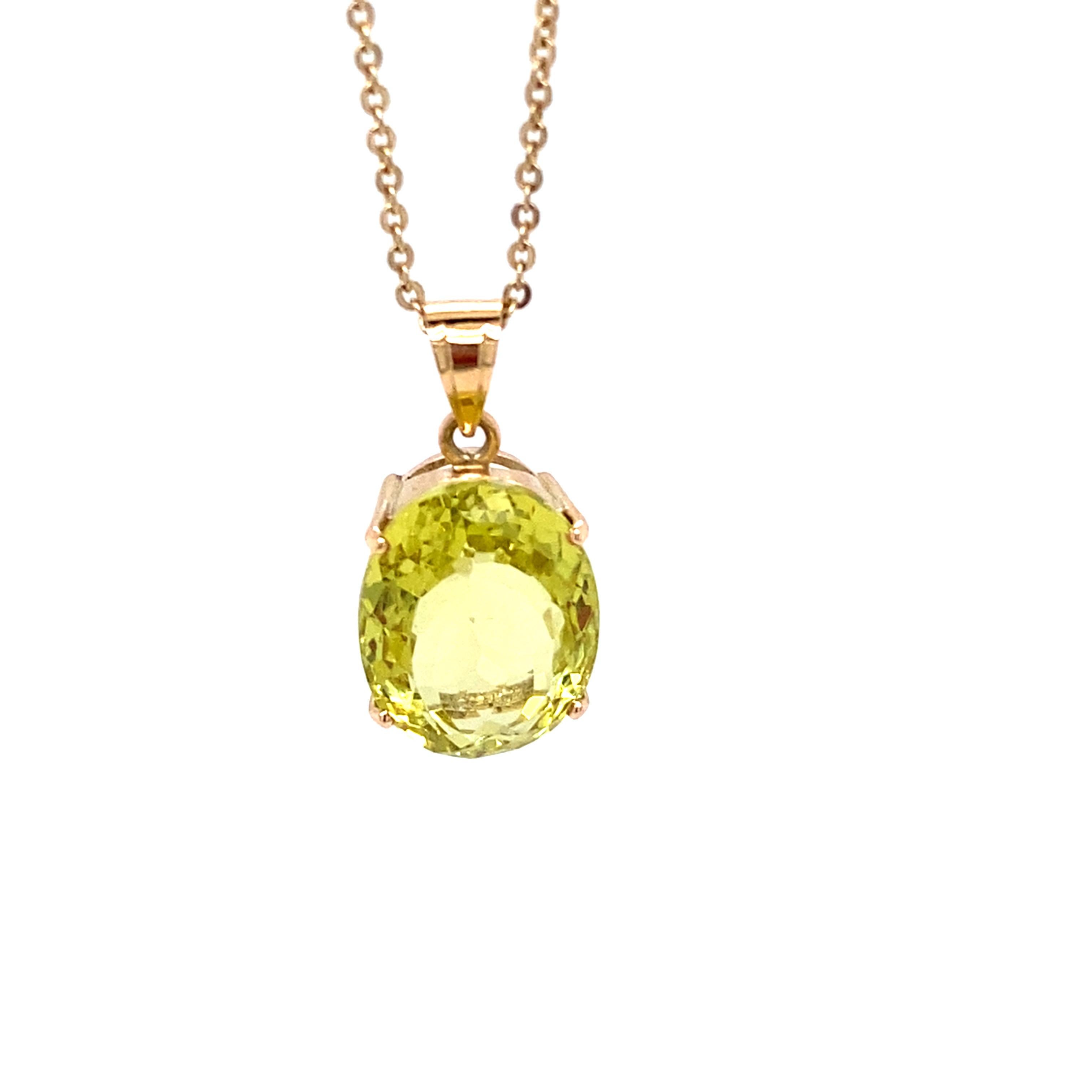 Oval Cut Lemon Topaz Yellow Gold Pendant Necklace For Sale 6