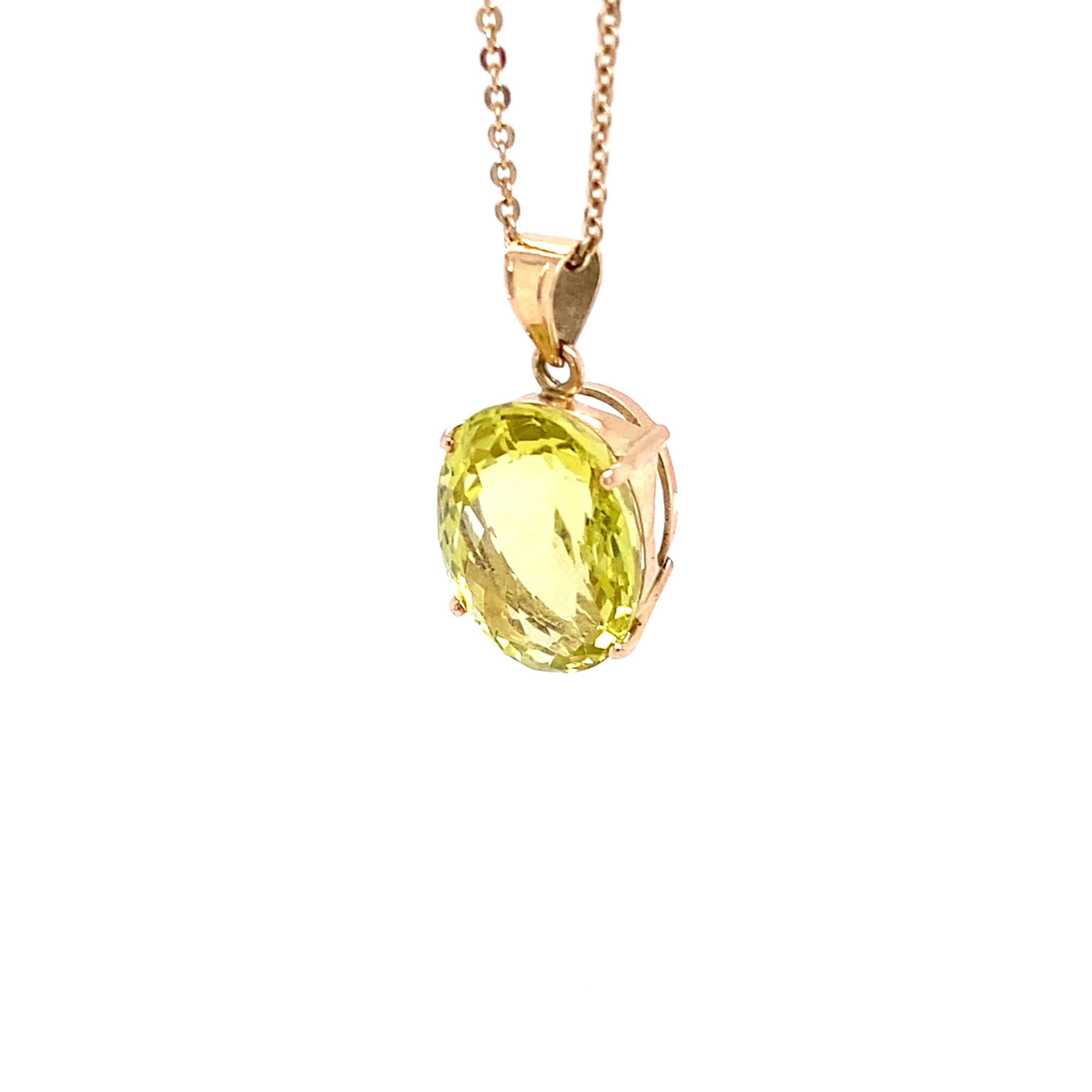 Oval Cut Lemon Topaz Yellow Gold Pendant Necklace For Sale 7