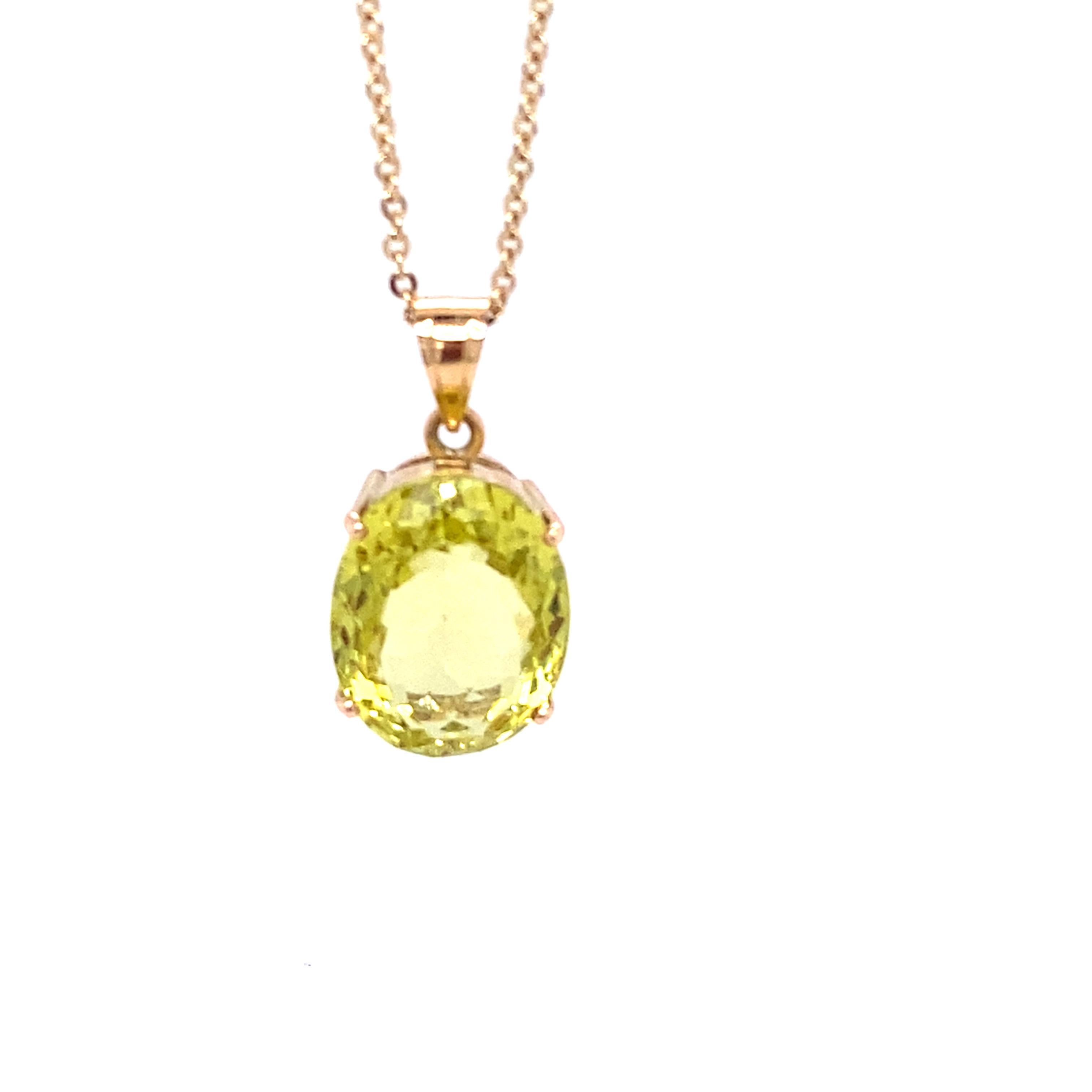 Women's Oval Cut Lemon Topaz Yellow Gold Pendant Necklace For Sale