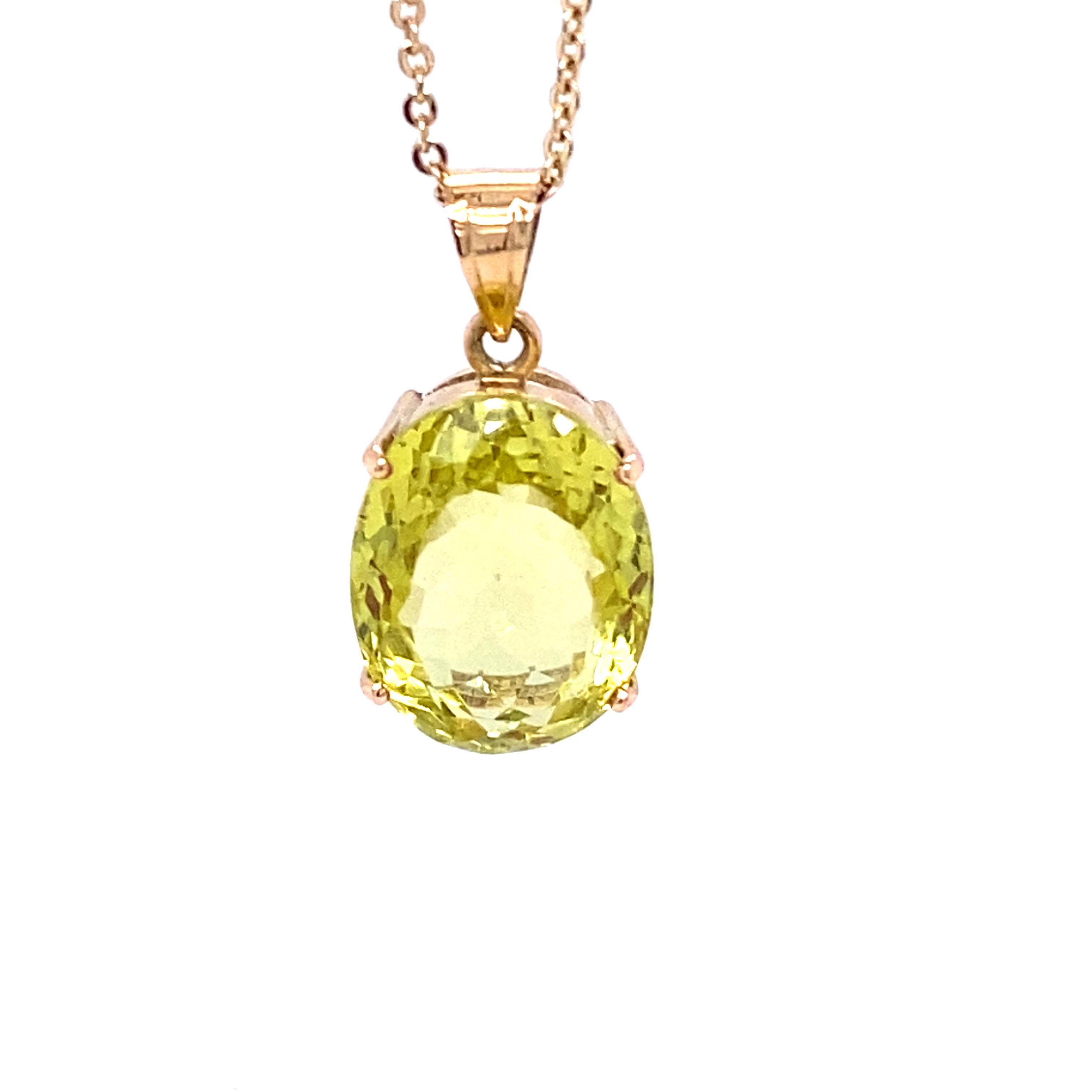 Oval Cut Lemon Topaz Yellow Gold Pendant Necklace For Sale 1