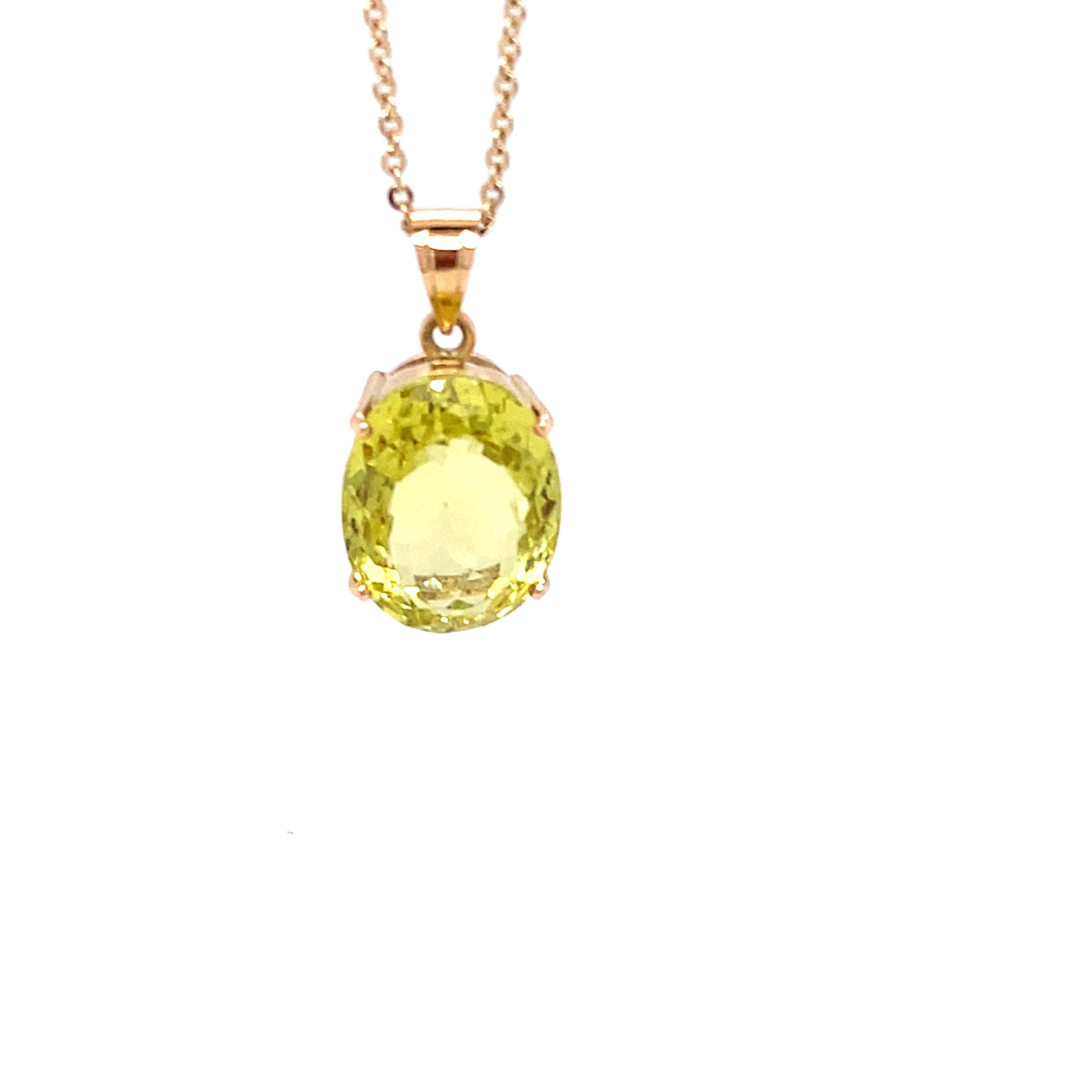 Oval Cut Lemon Topaz Yellow Gold Pendant Necklace For Sale 2