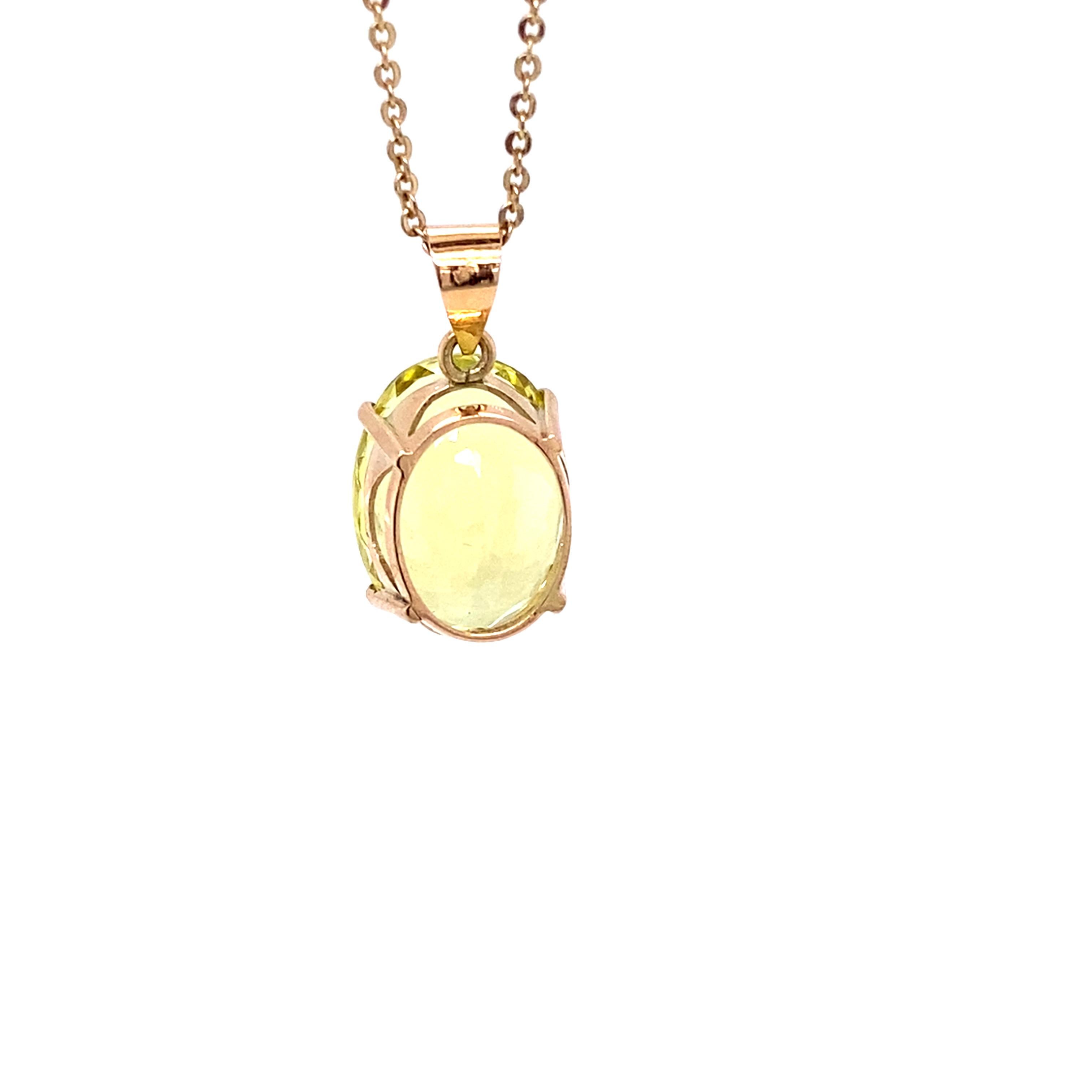Oval Cut Lemon Topaz Yellow Gold Pendant Necklace For Sale 3