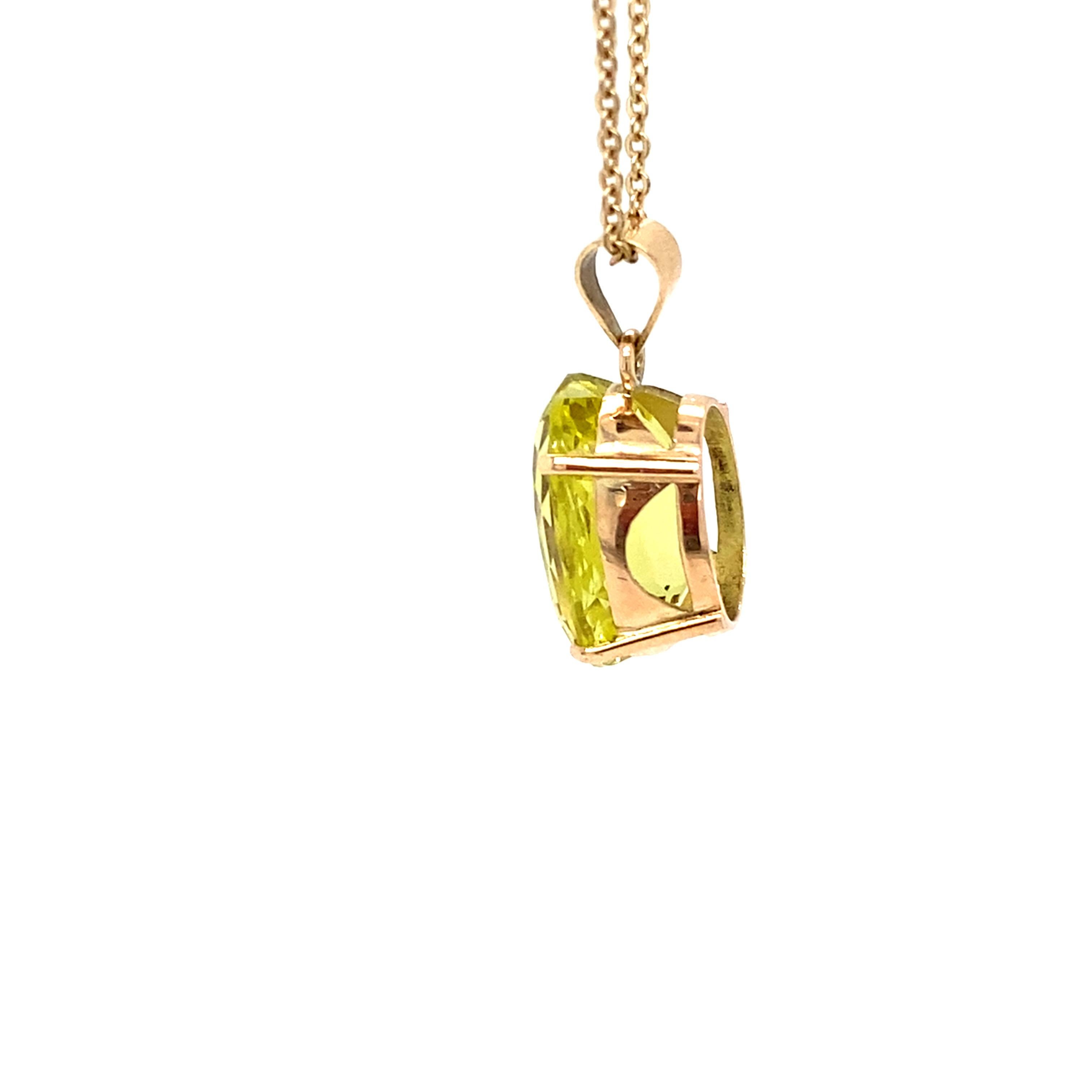 Oval Cut Lemon Topaz Yellow Gold Pendant Necklace For Sale 4