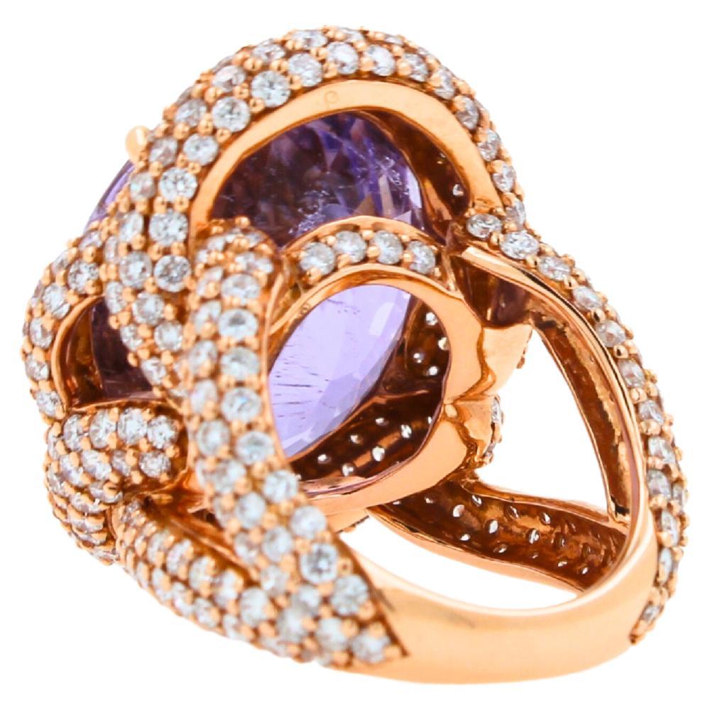 Oval Cut Light Violet Purple Paraiba Tourmaline Diamond Pave 18k Rose Gold Ring For Sale 2