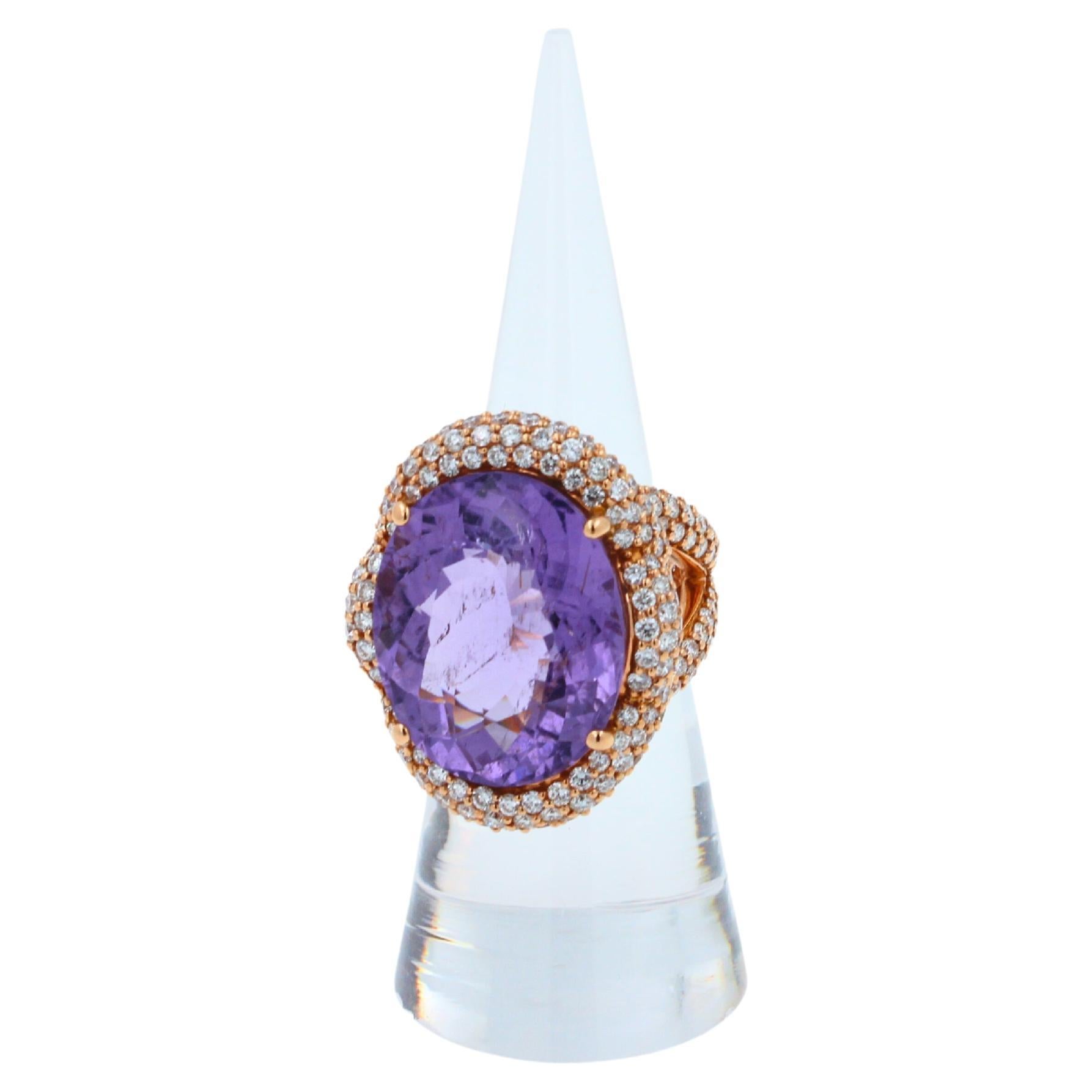 Oval Cut Light Violet Purple Paraiba Tourmaline Diamond Pave 18k Rose Gold Ring For Sale 5