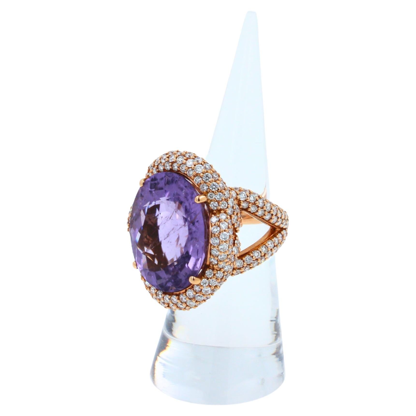 Oval Cut Light Violet Purple Paraiba Tourmaline Diamond Pave 18k Rose Gold Ring For Sale 6