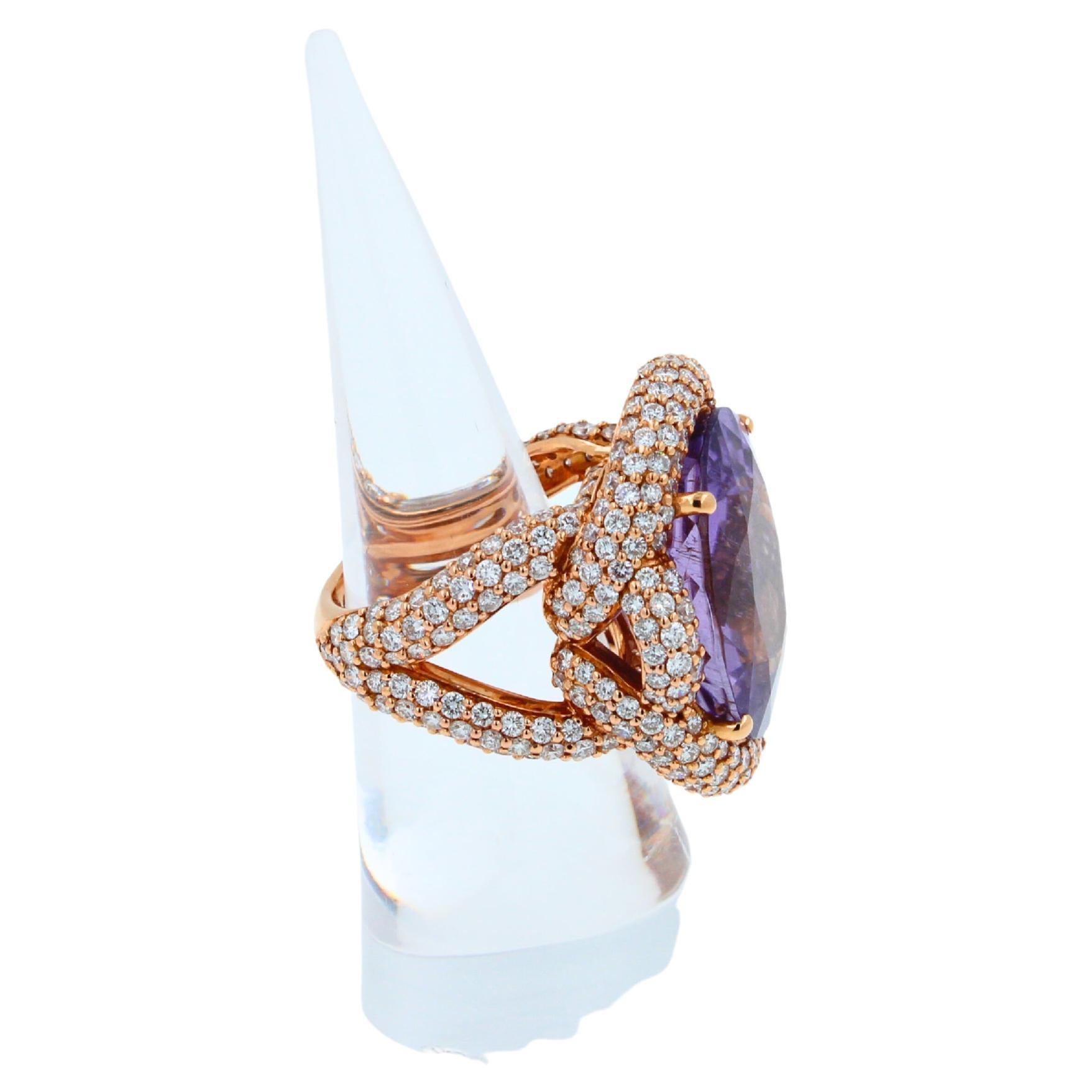 Oval Cut Light Violet Purple Paraiba Tourmaline Diamond Pave 18k Rose Gold Ring For Sale 7