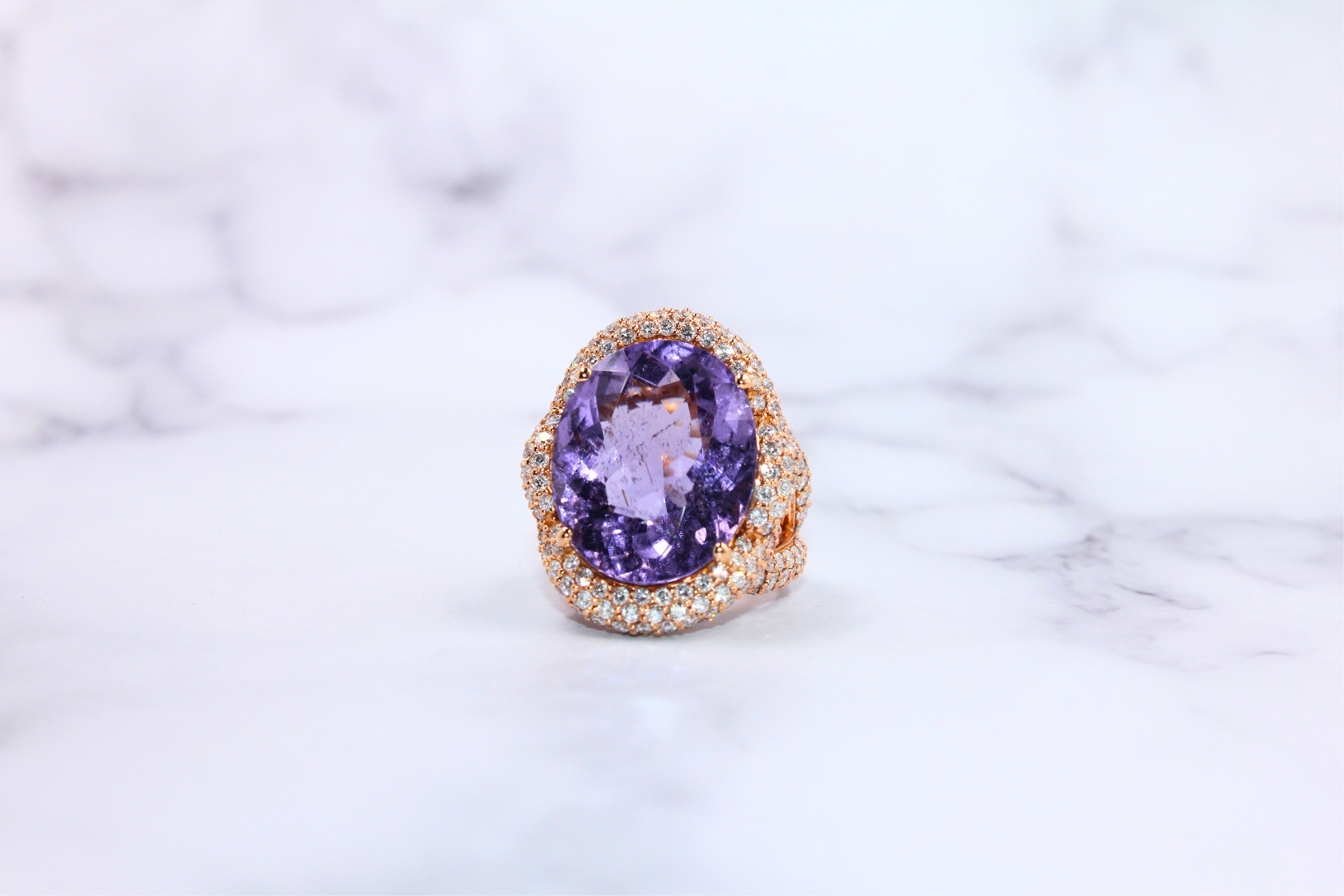 Oval Cut Light Violet Purple Paraiba Tourmaline Diamond Pave 18k Rose Gold Ring For Sale 8
