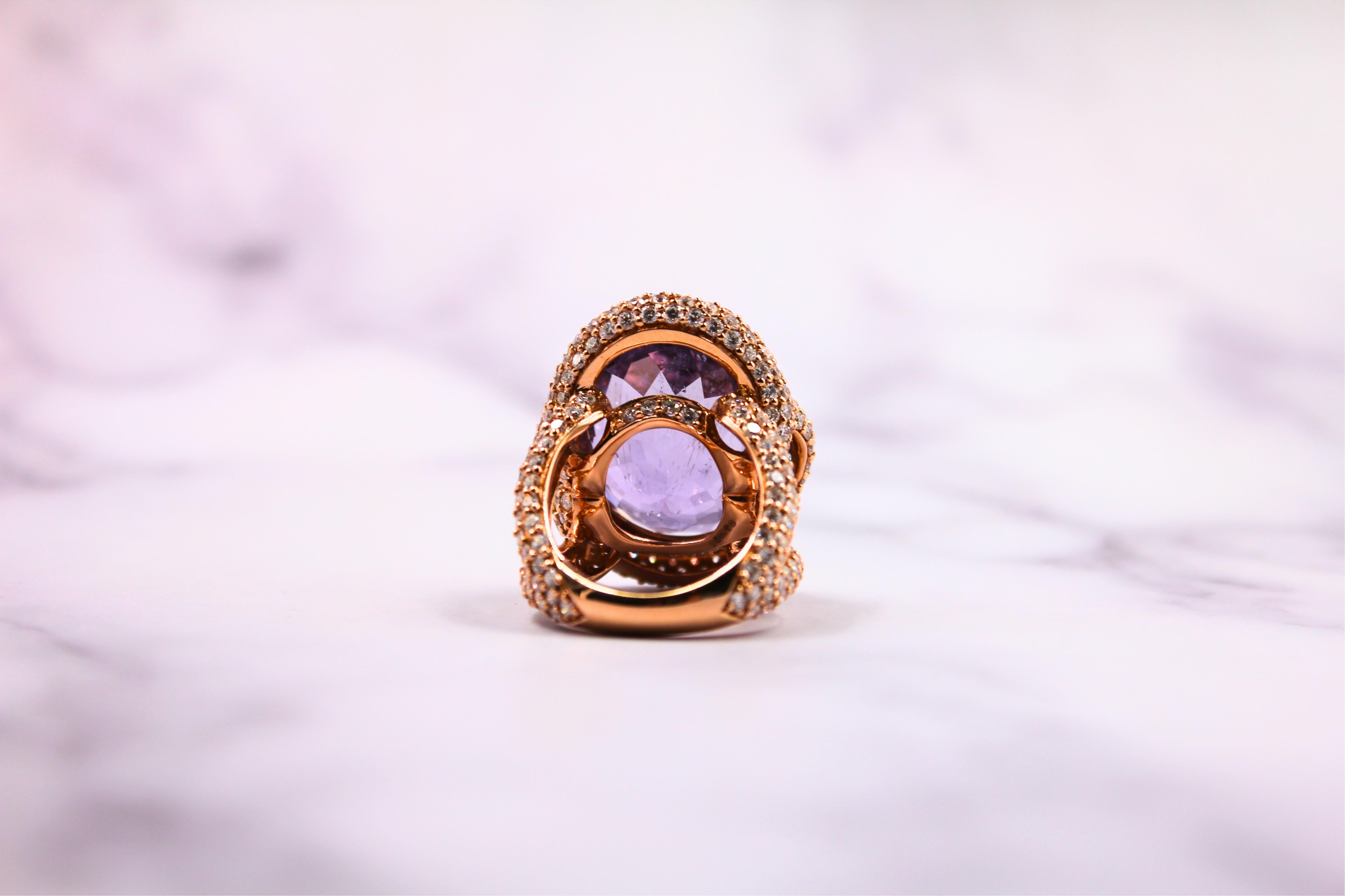 Oval Cut Light Violet Purple Paraiba Tourmaline Diamond Pave 18k Rose Gold Ring For Sale 10