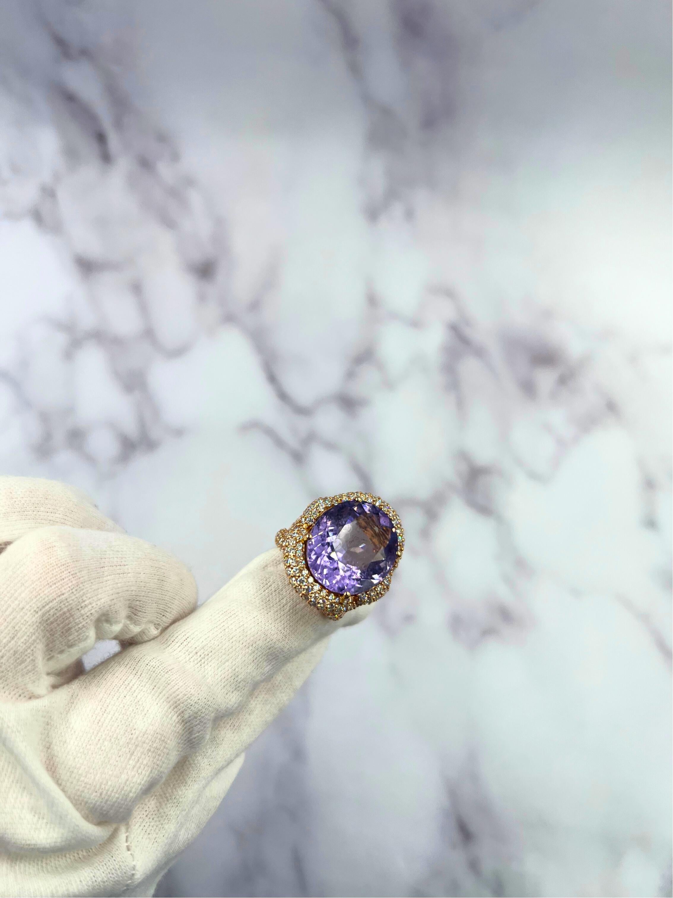 Oval Cut Light Violet Purple Paraiba Tourmaline Diamond Pave 18k Rose Gold Ring For Sale 12