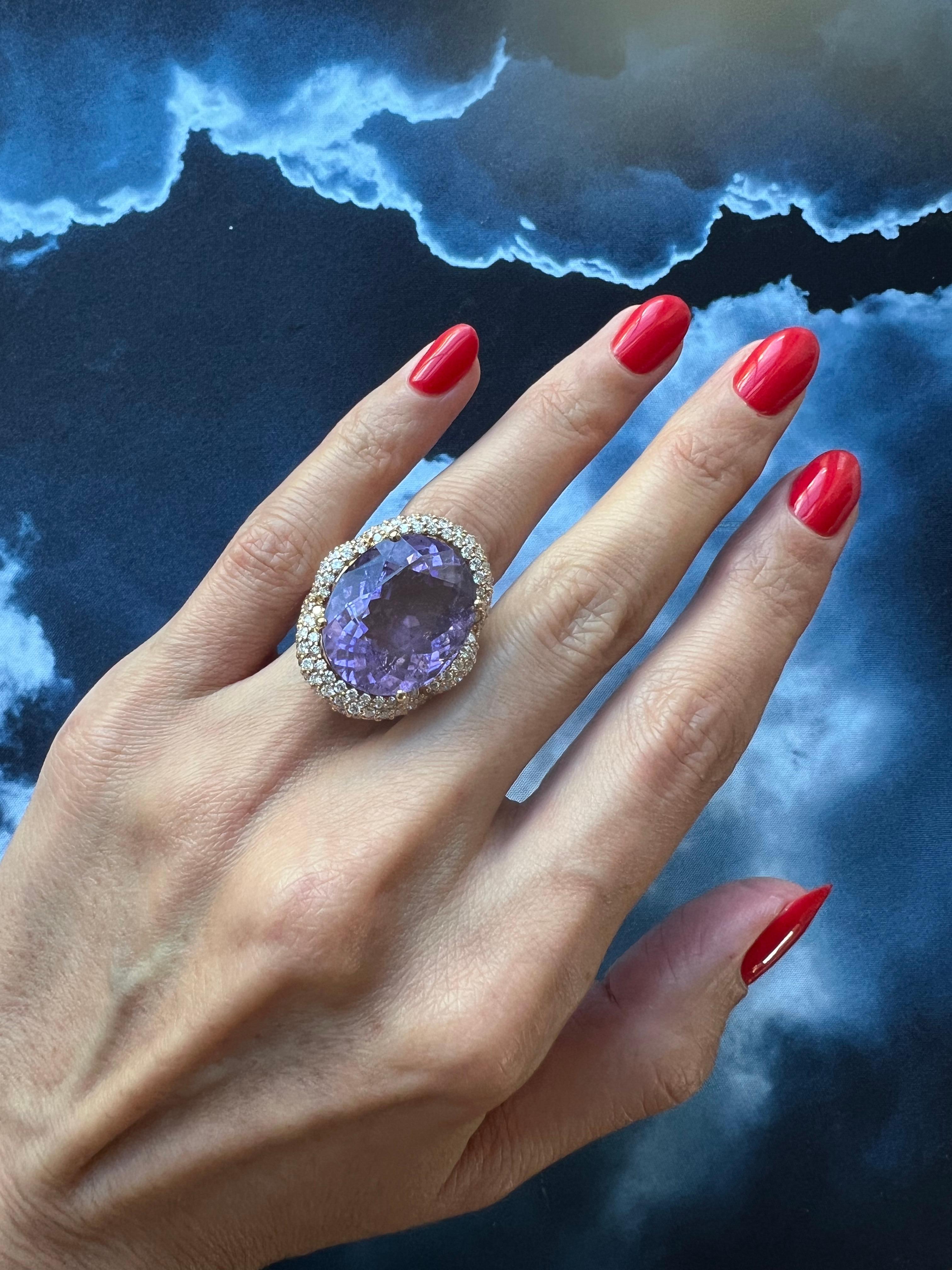 Oval Cut Light Violet Purple Paraiba Tourmaline Diamond Pave 18k Rose Gold Ring For Sale 4