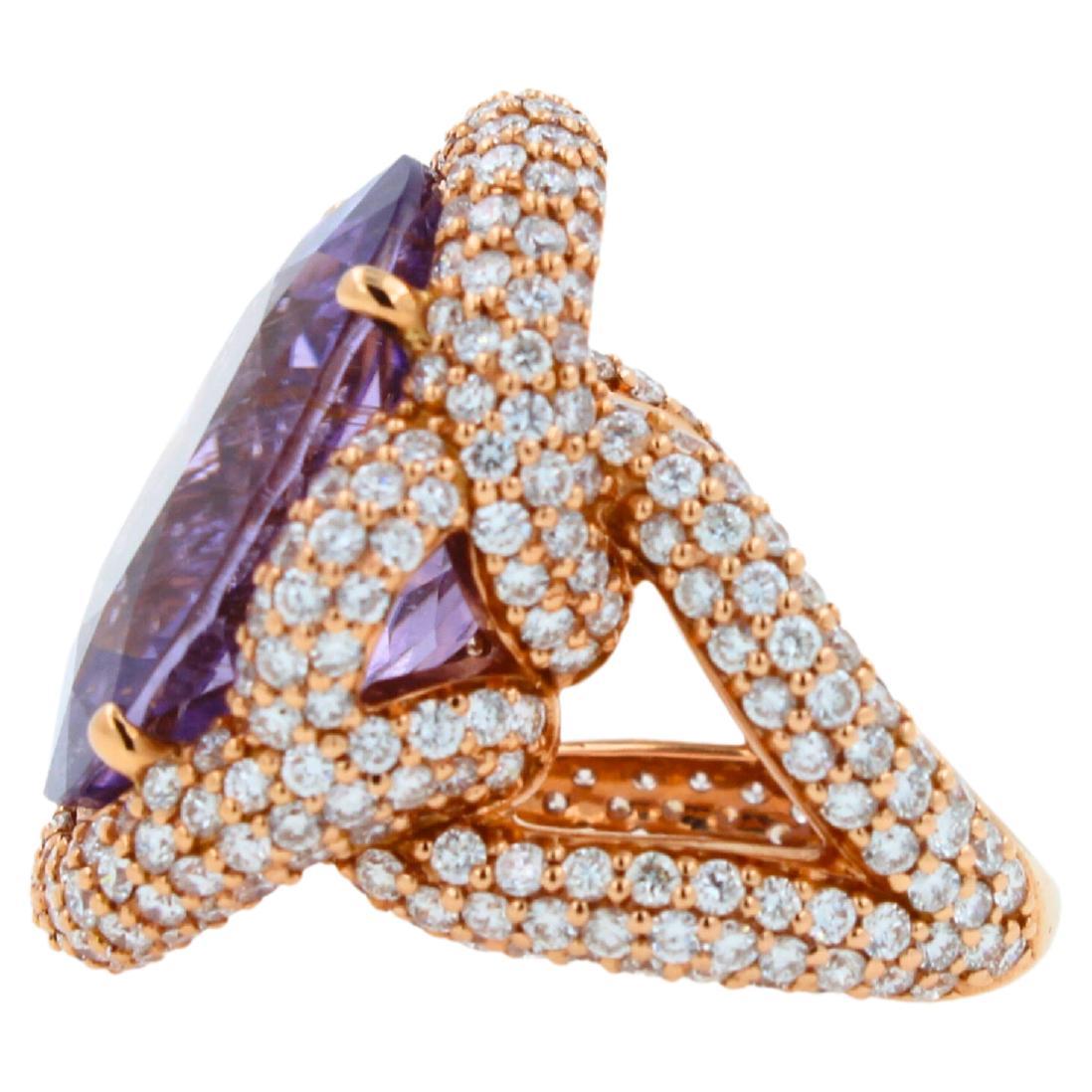 Women's or Men's Oval Cut Light Violet Purple Paraiba Tourmaline Diamond Pave 18k Rose Gold Ring For Sale