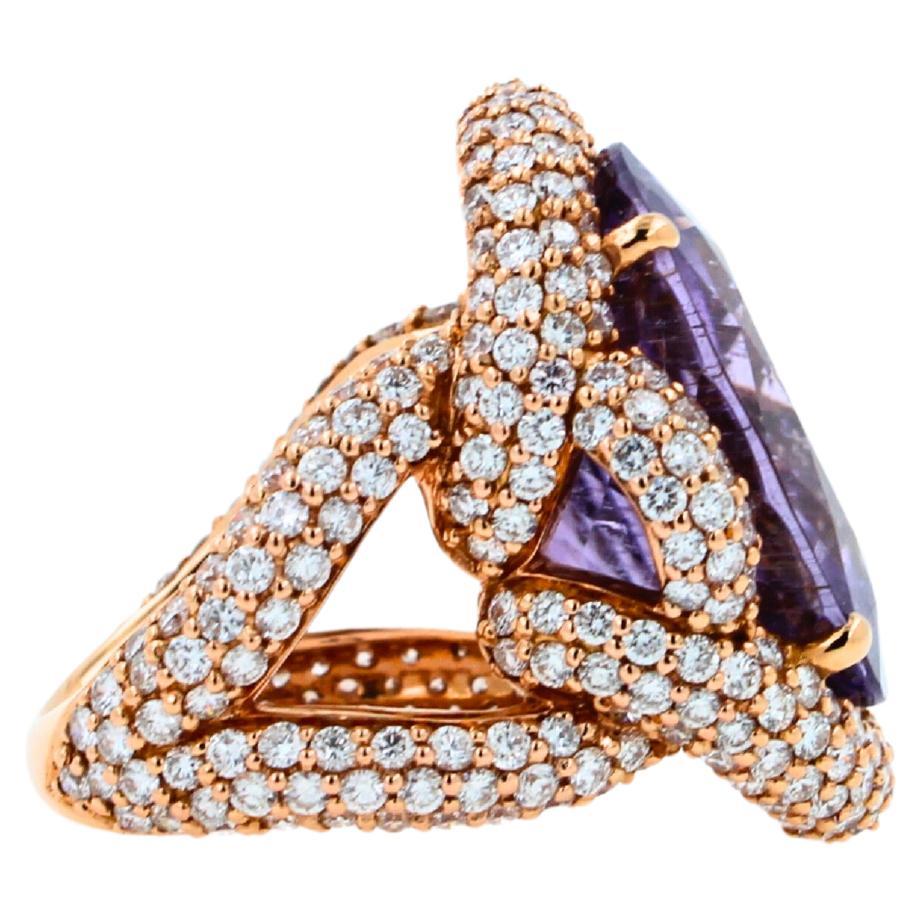 Oval Cut Light Violet Purple Paraiba Tourmaline Diamond Pave 18k Rose Gold Ring For Sale 1