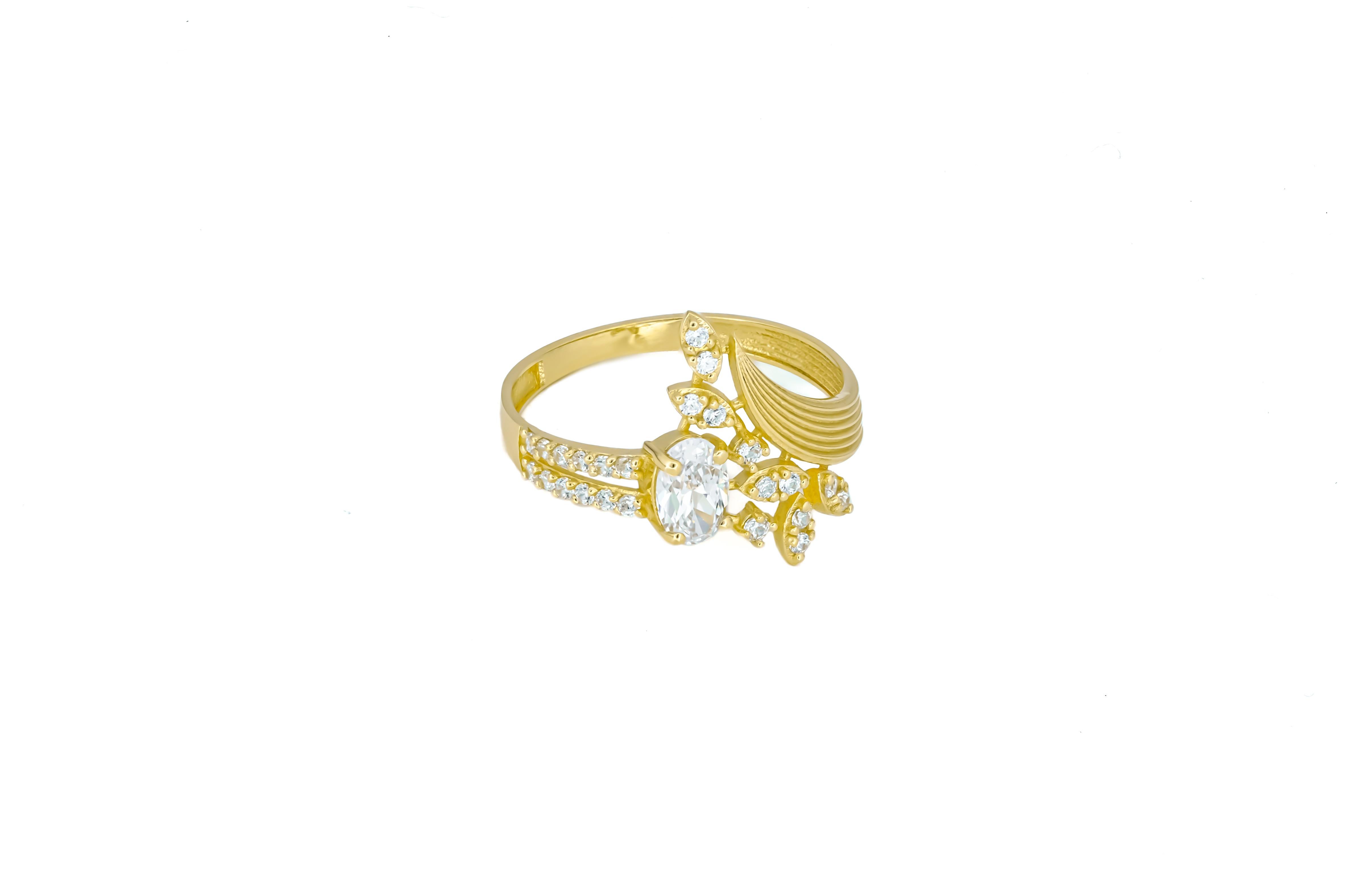Oval geschliffener Moissanit 14k Goldring. im Angebot 1