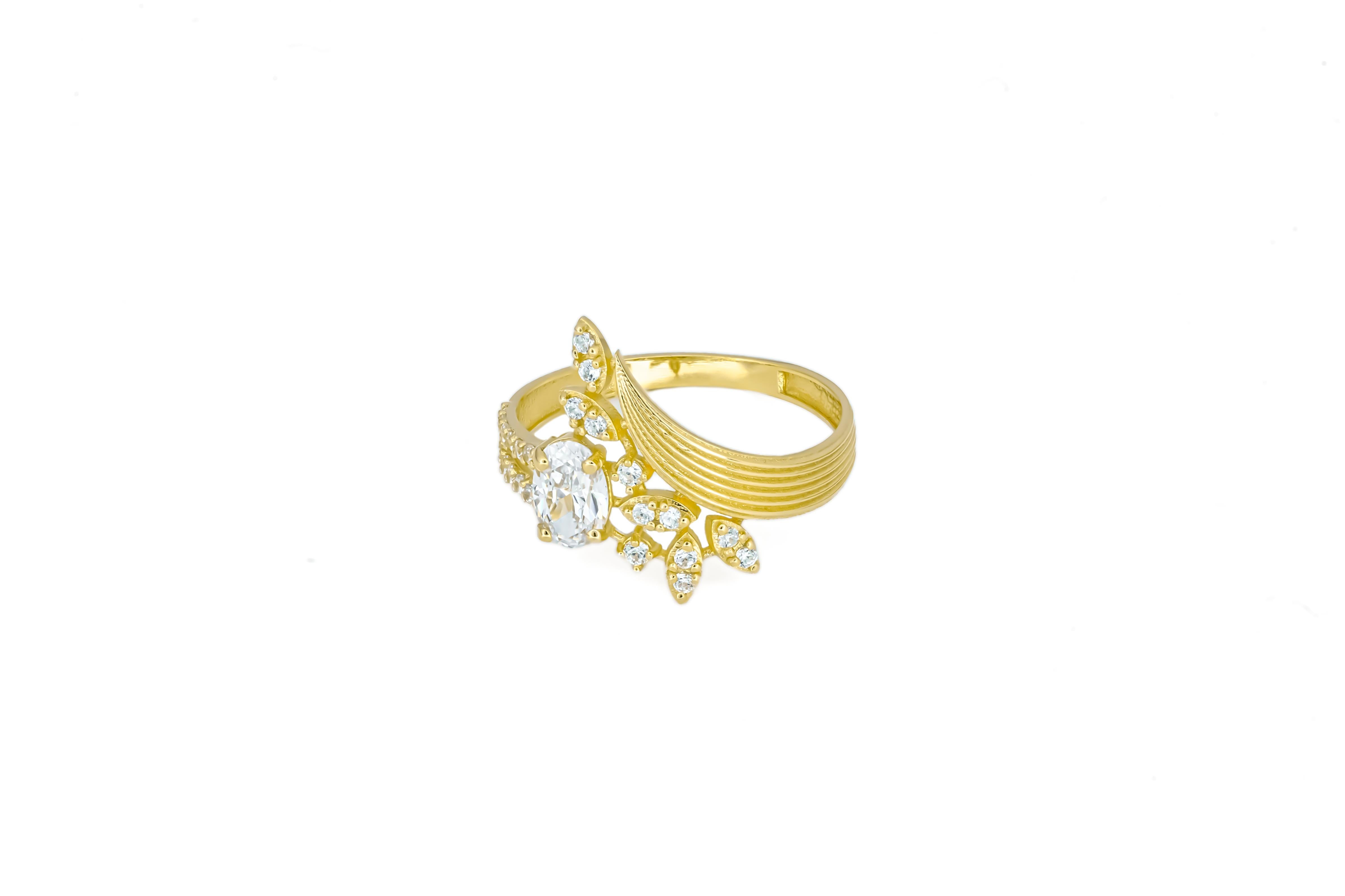 En vente :  Bague en or 14k avec moissanite ovale. 8