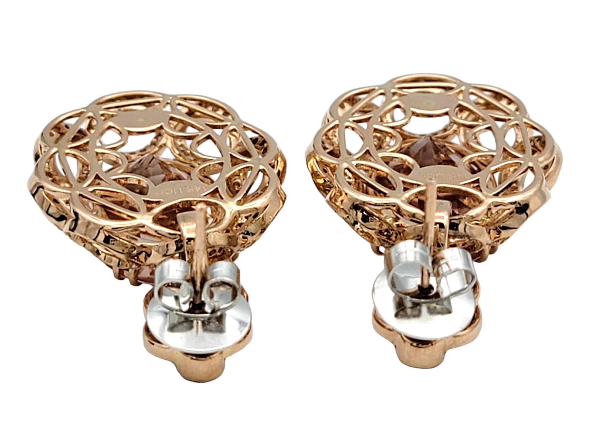 Boucles d'oreilles pendantes en or rose avec Morganite et diamants en forme de boucle ouverte Bon état - En vente à Scottsdale, AZ