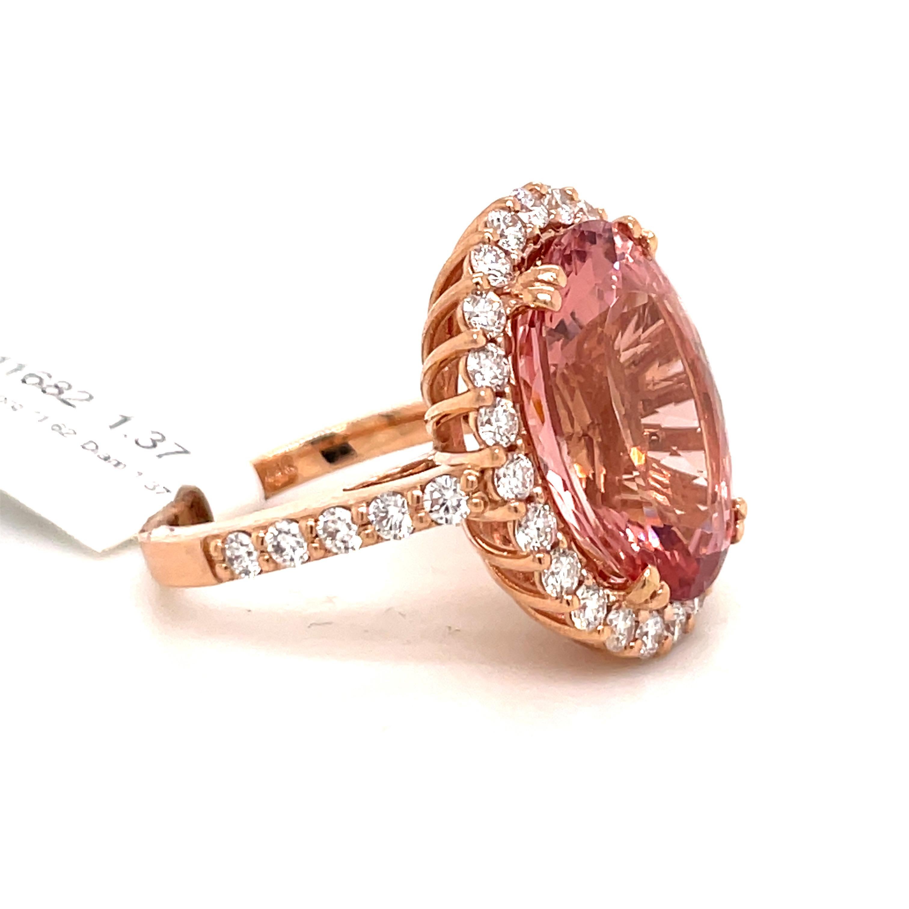 Oval Cut Morganite Diamond Halo Cocktail Ring 12.99 Carats 18 Karat Rose Gold In New Condition For Sale In New York, NY