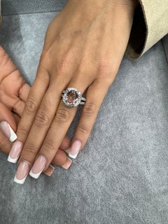 Oval Cut Morganite Diamond Halo Cocktail Ring 4.80 Carats 14 Karat White Gold
