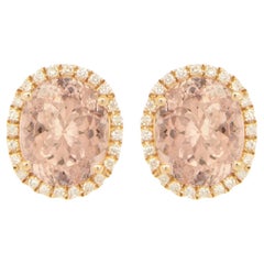 Pendientes de Morganita Corte Oval con Halo de Diamantes 5,5 Quilates Total