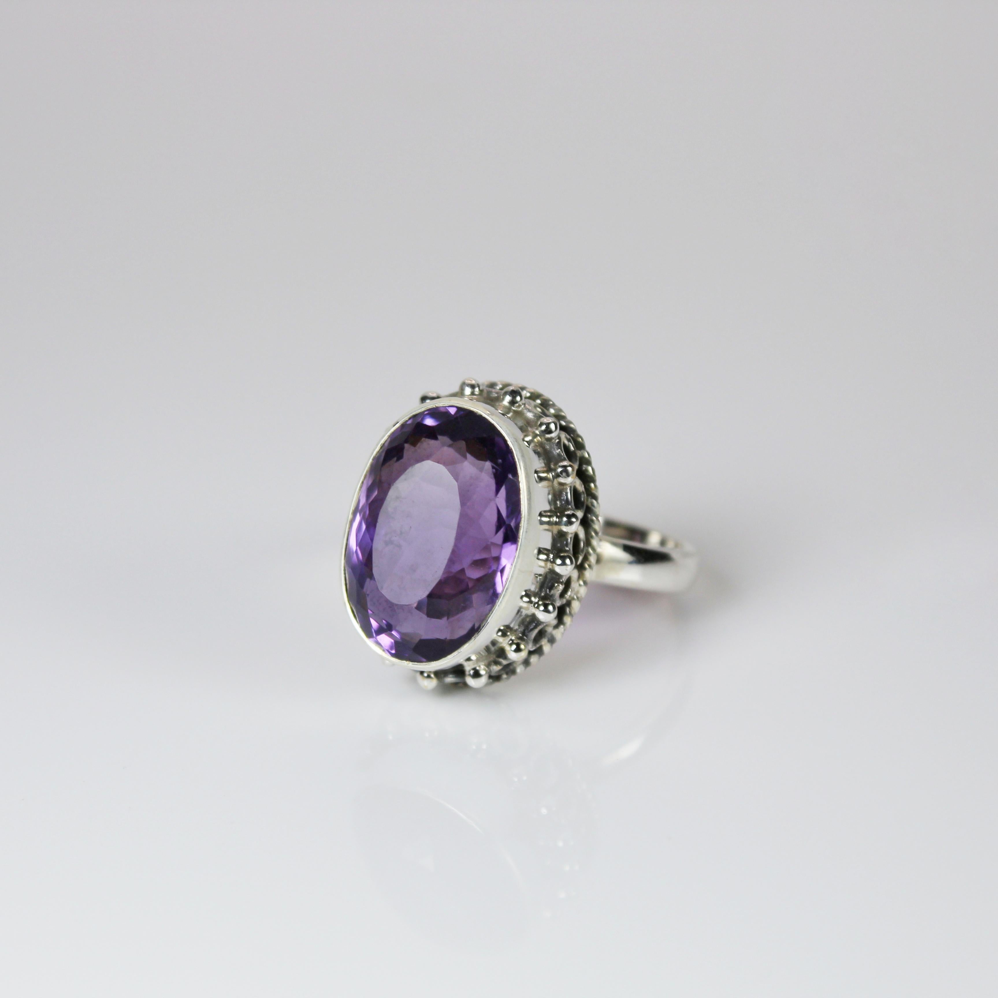 Artisan Oval Cut Natural Amethyst Ring For Sale