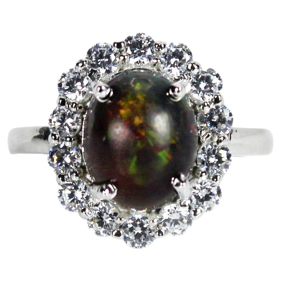 Oval Cut Natural Black Opal Ring For Sale