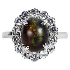 Oval Cut Natural Black Opal Ring