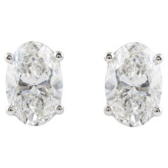 Oval Cut Natural Diamond Stud Earrings 1.01 Carats in 18K White Gold