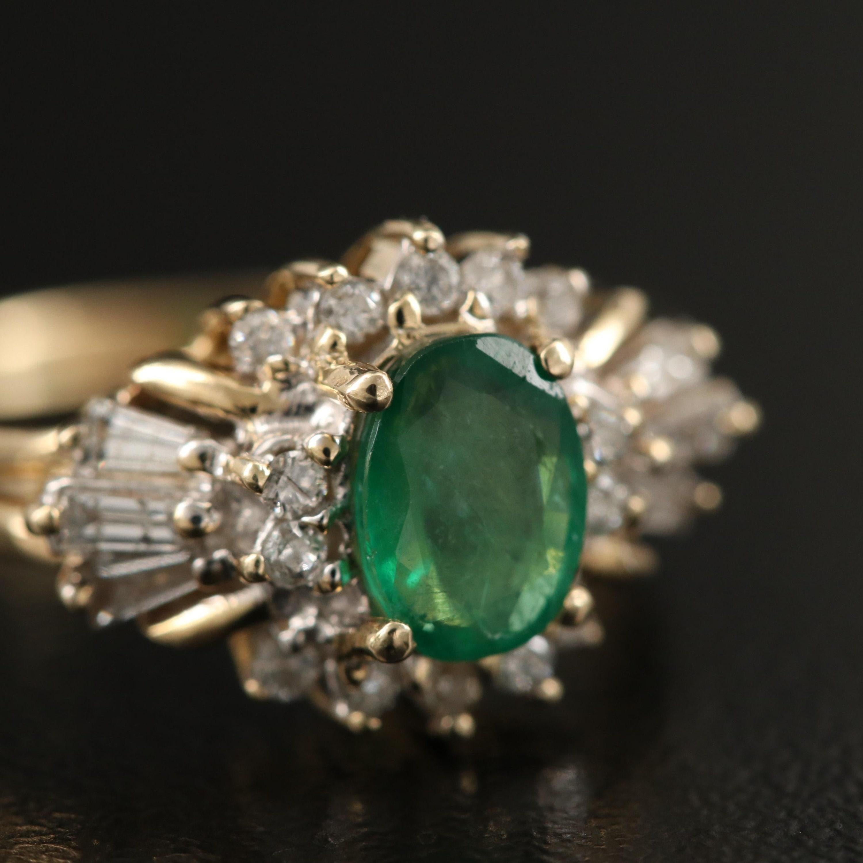For Sale:  Oval Cut Natural Emerald Engagement Ring, Floral Emerald Diamond Wedding Ring  2