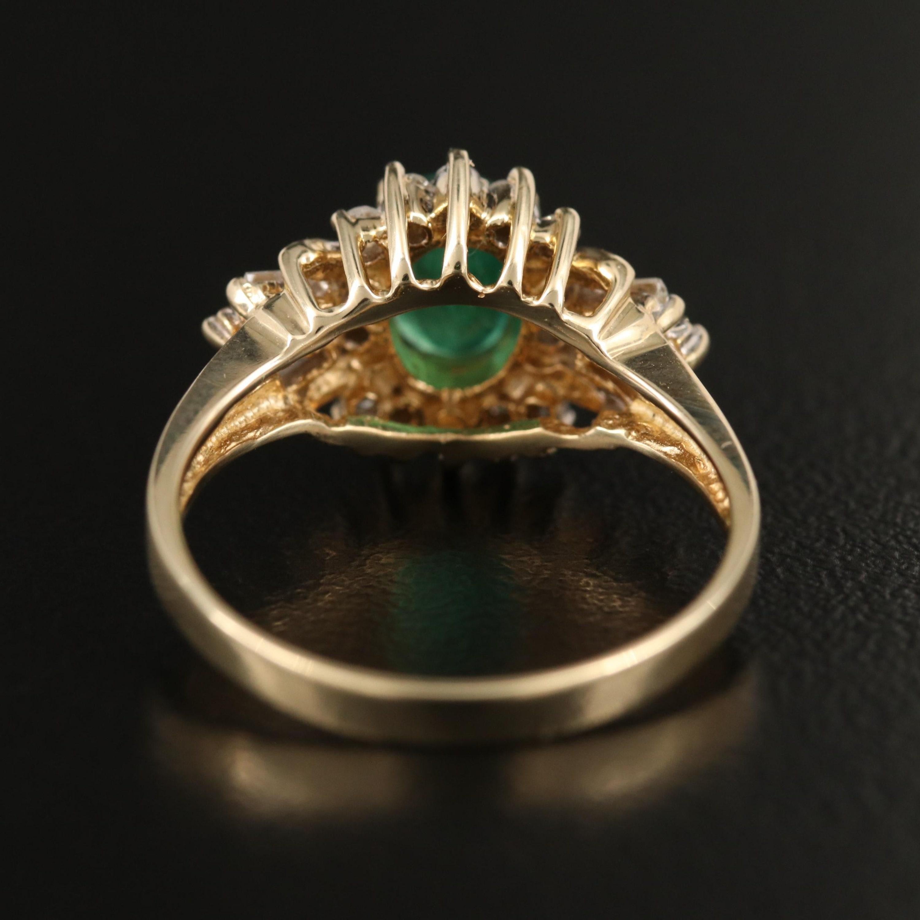 For Sale:  Oval Cut Natural Emerald Engagement Ring, Floral Emerald Diamond Wedding Ring  4