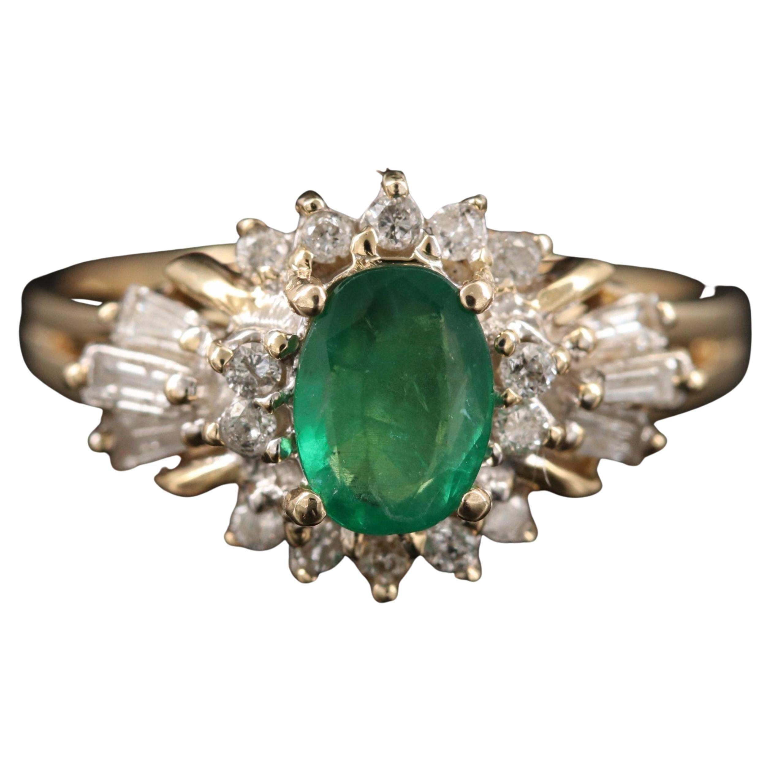 For Sale:  Oval Cut Natural Emerald Engagement Ring, Floral Emerald Diamond Wedding Ring