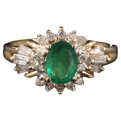 Oval Cut Natural Emerald Engagement Ring, Floral Emerald Diamond Wedding Ring 