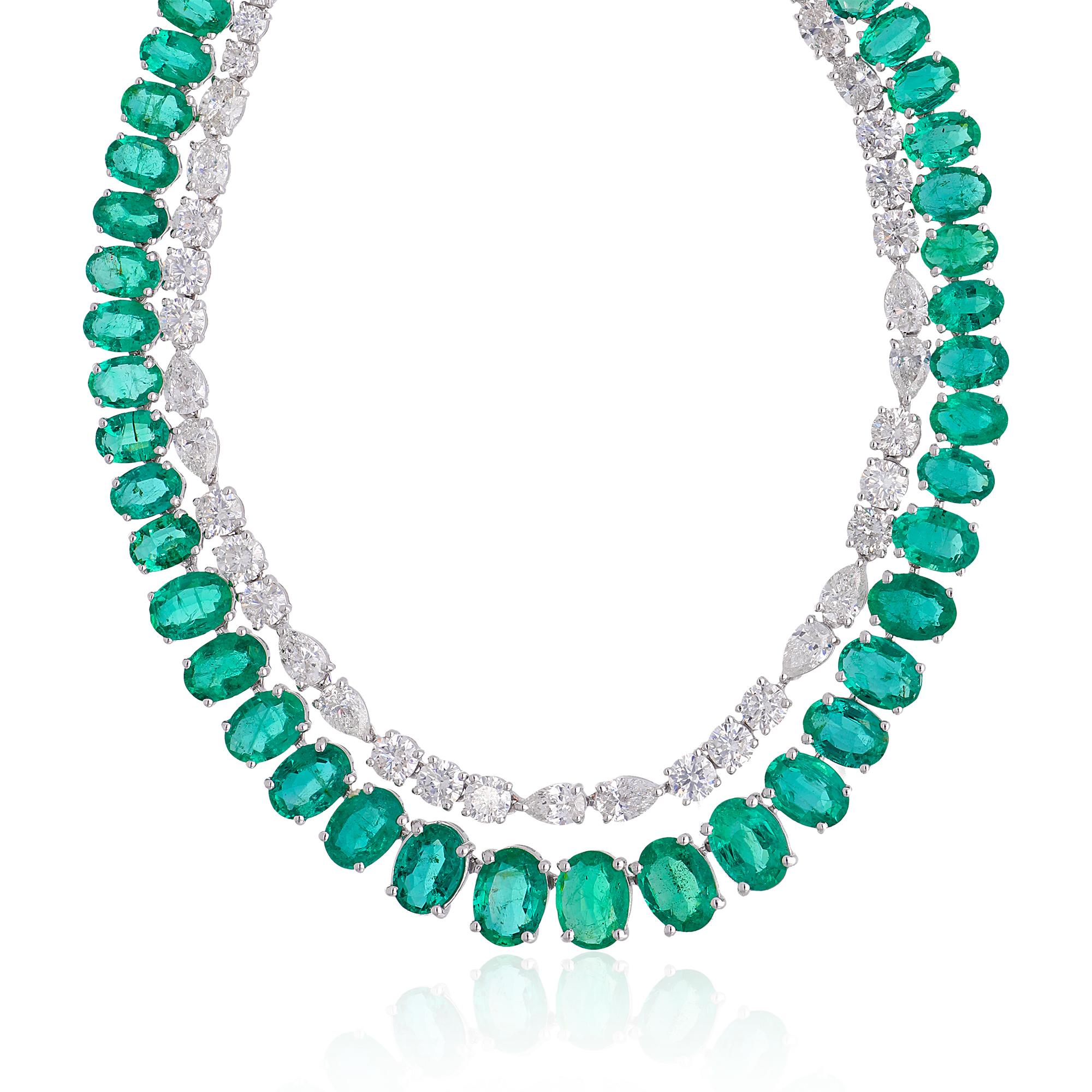 The emerald is complemented by sparkling diamond accents, adding a touch of brilliance and glamour to the necklace. The diamonds are carefully selected for their exceptional quality, exhibiting exceptional clarity and brilliance. Their presence